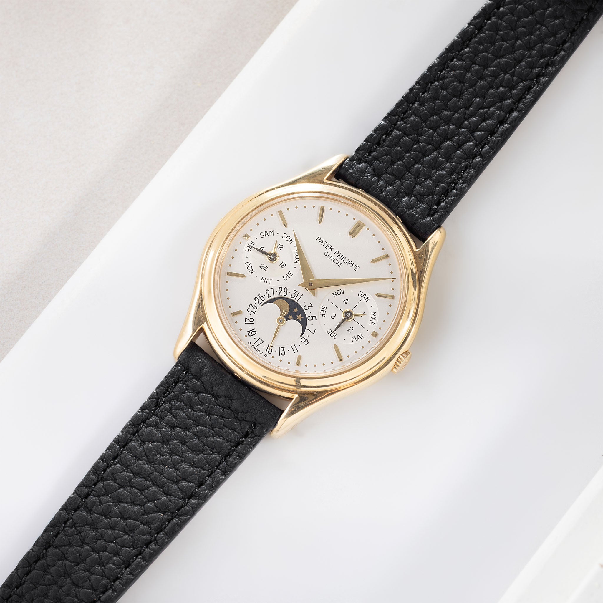 Strap For Patek Philippe 3940 Perpetual - Noir Grana Tonal Leather Strap
