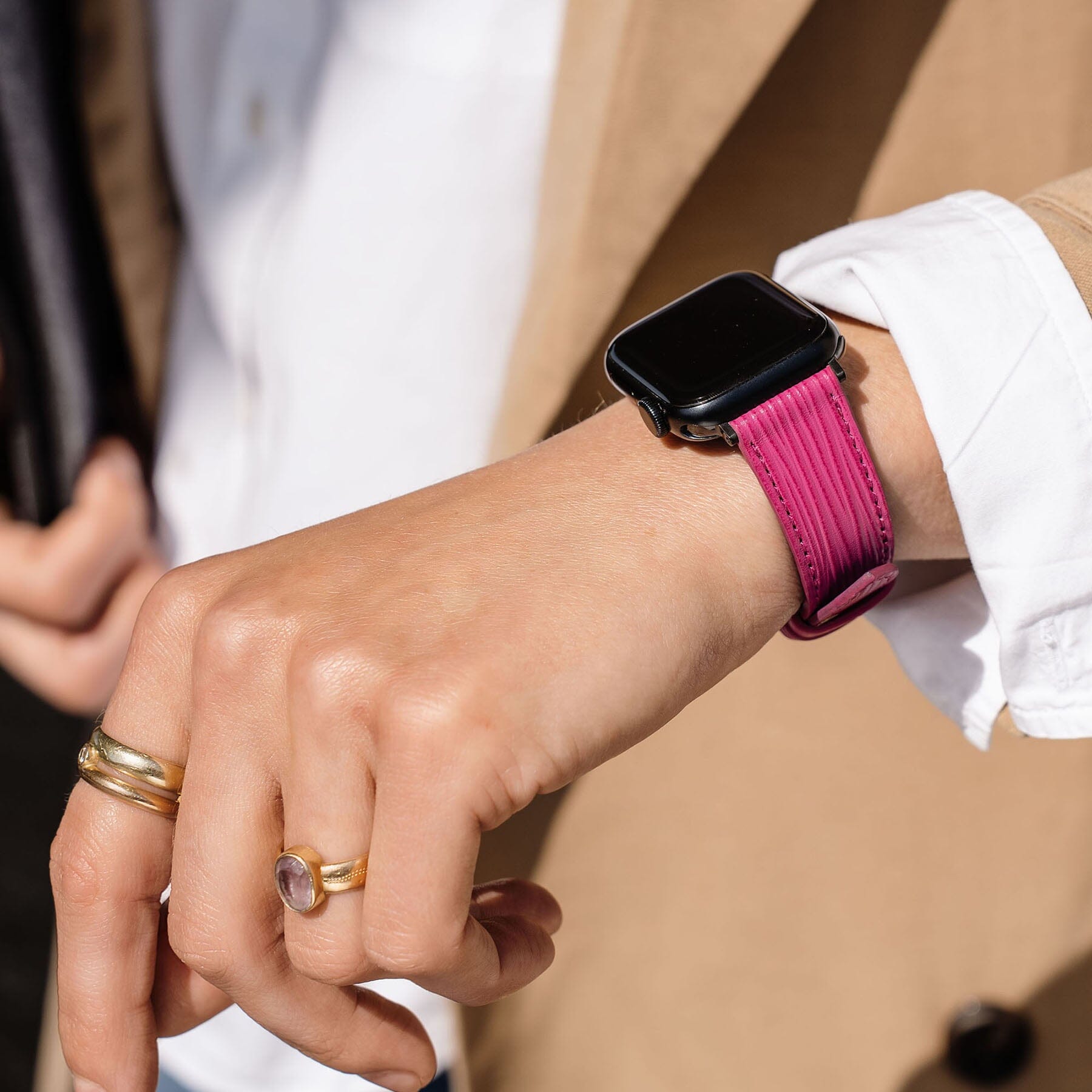 Berry Boarded Leather Watch Band