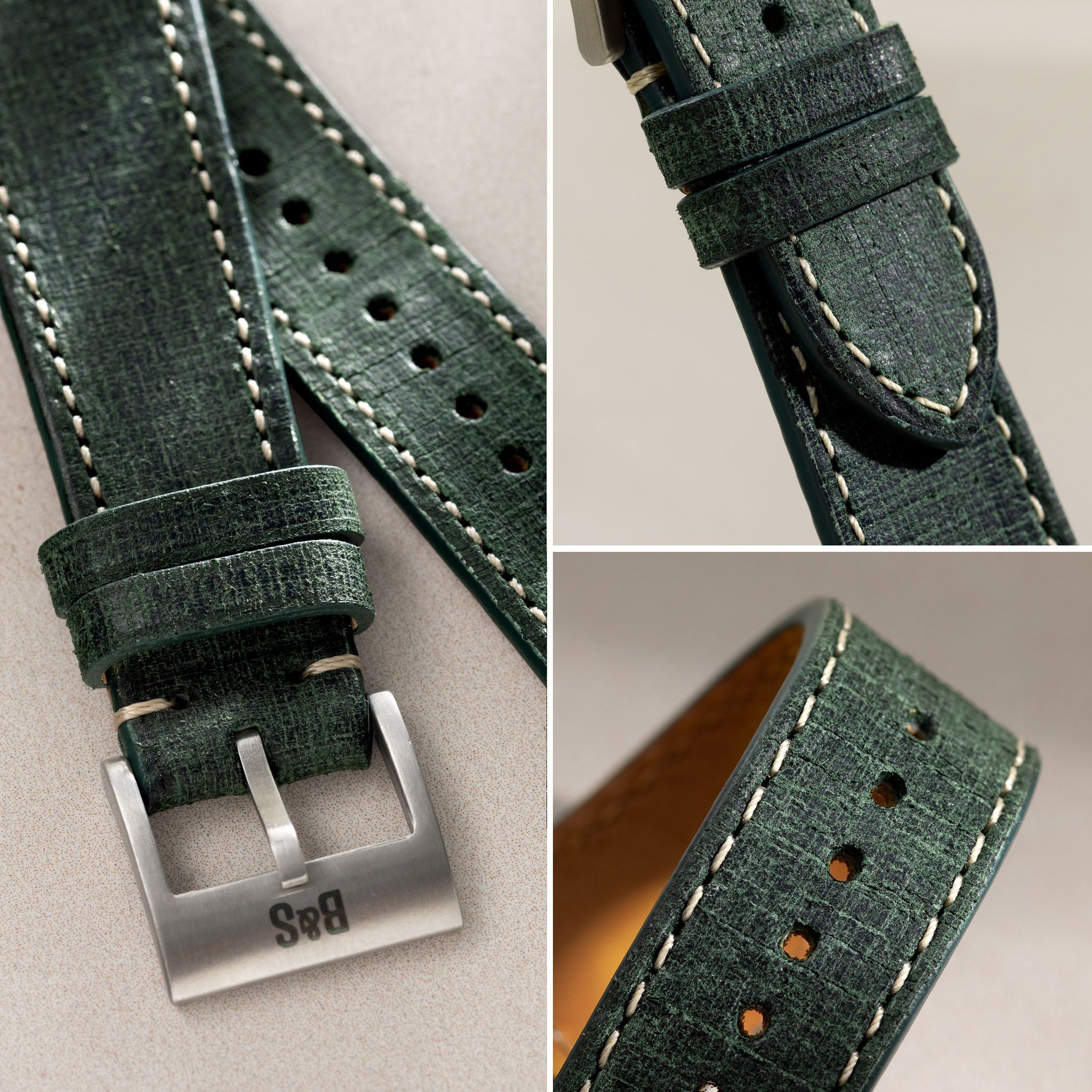Strap for Rolex Explorer 2 - Linen Boxed Leather Elegant Green (20mm)