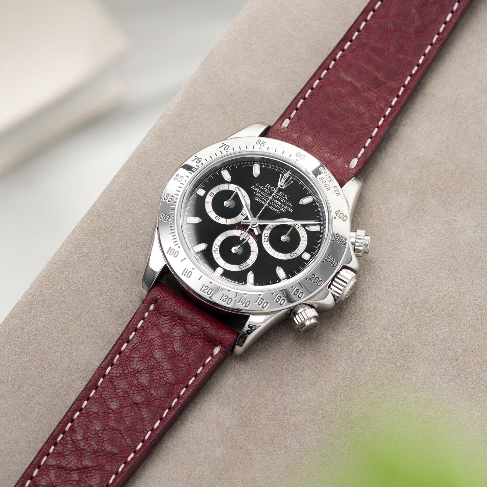 Burgundy Red Leather Watch Band for Rolex
