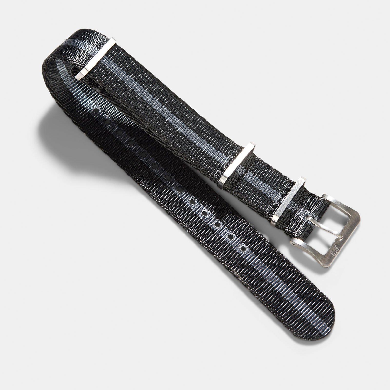 Strap for IWC Flieger Chronograph - Nylon Single Pass Black Striped (20mm)