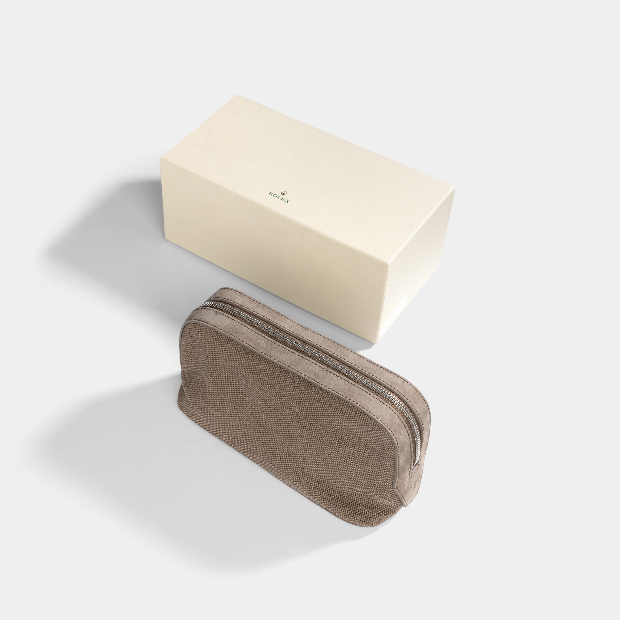 Rolex Toiletry Bag in Taupe Colour Canvas and Suede