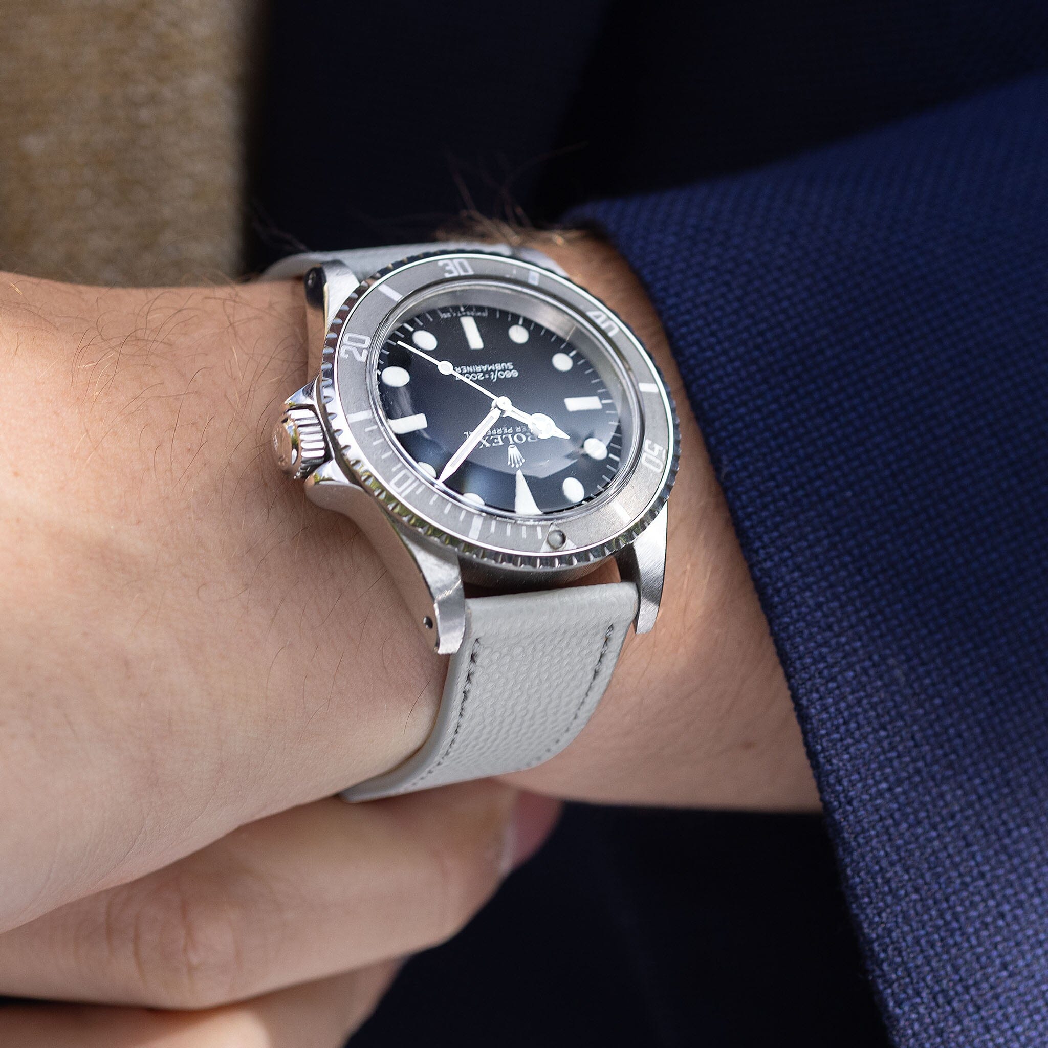 Pebbled Light Grey Tonal Leather Watch Strap for Rolex