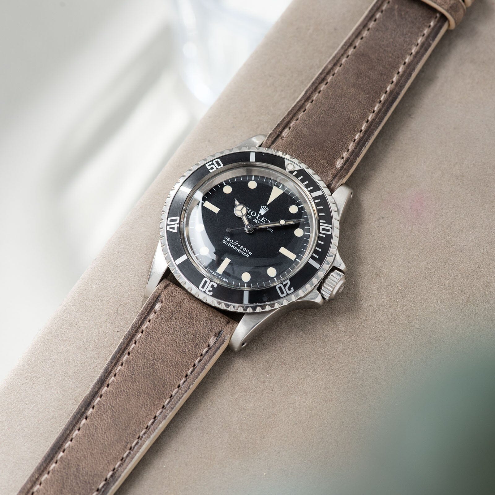 Smoke Grey Retro Leather Watch Band for Rolex