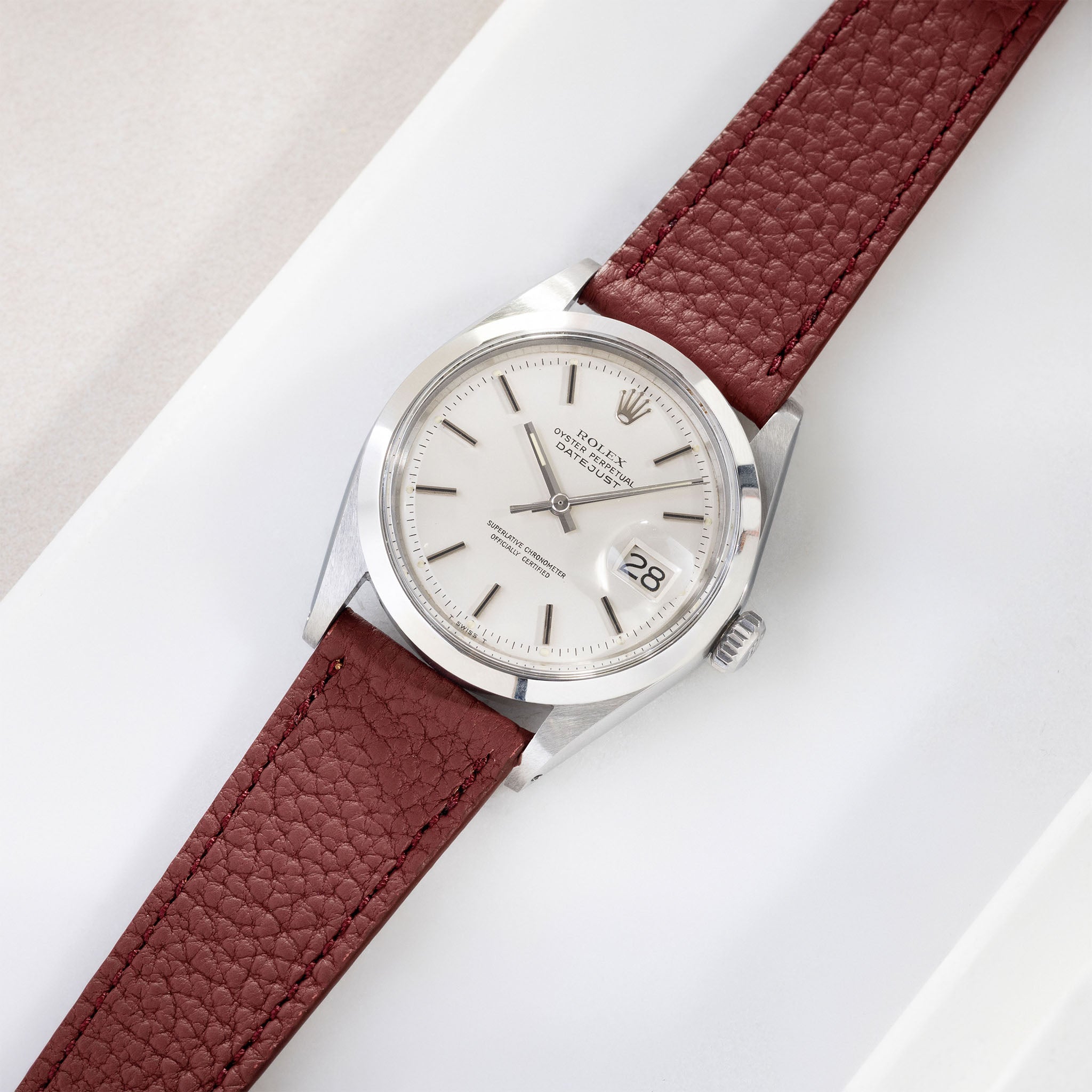 Grana Burgundy Tonal Leather Watch Strap in Rolex Datejust