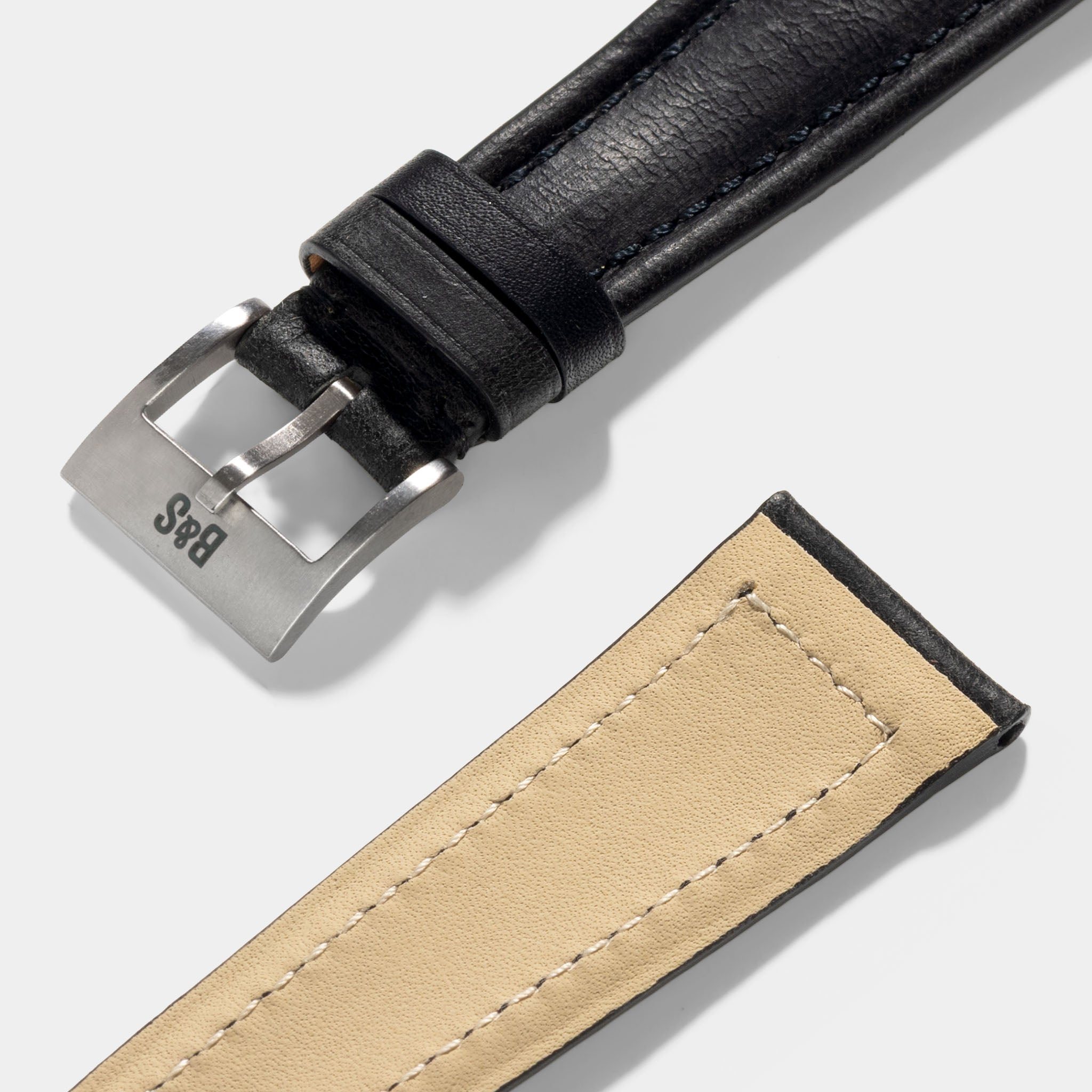 Black Sculptured Smooth Calfskin Watch Strap – Retro Dress