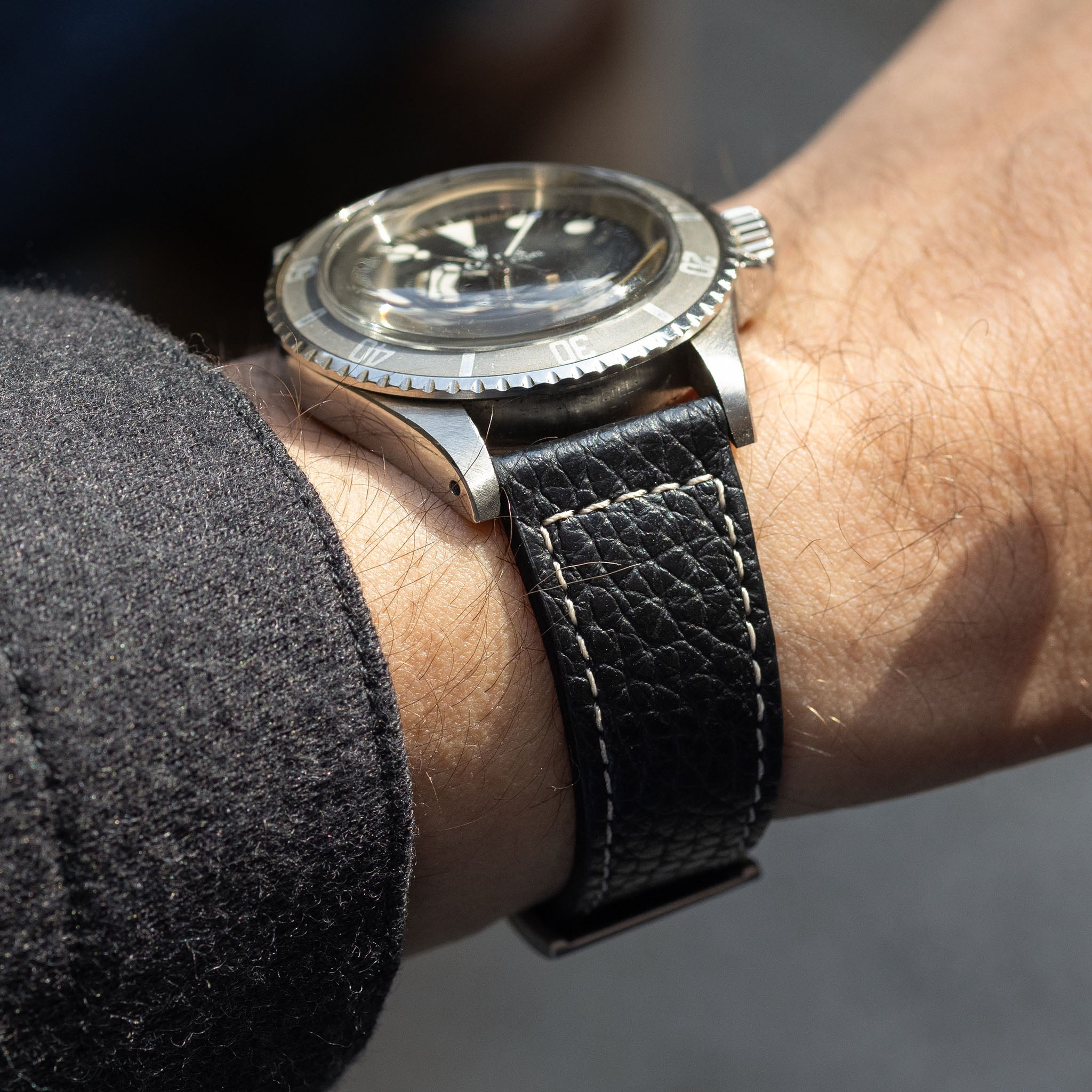 Grained Black Leather Watch Strap