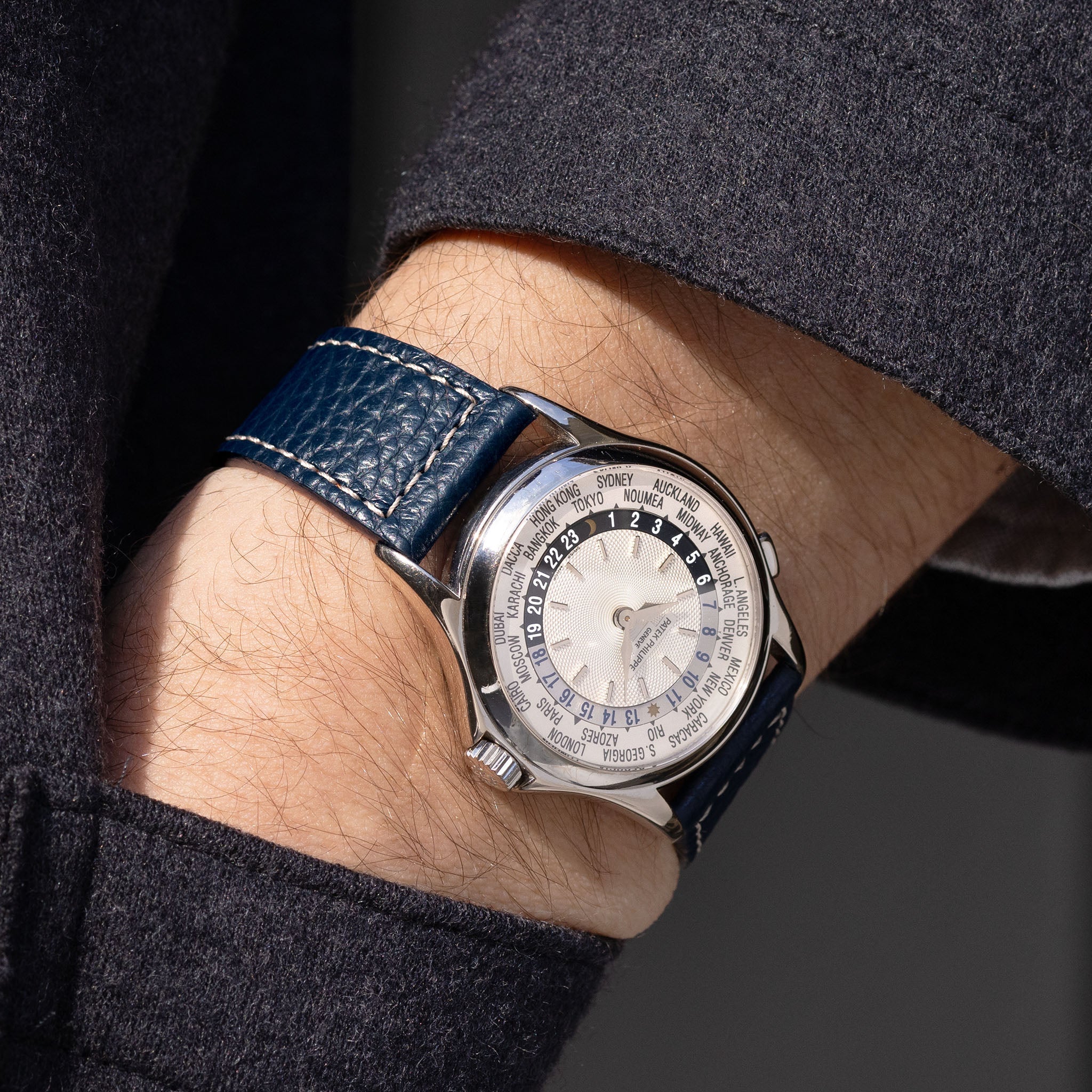 Grained Blue Leather Watch Band Patek