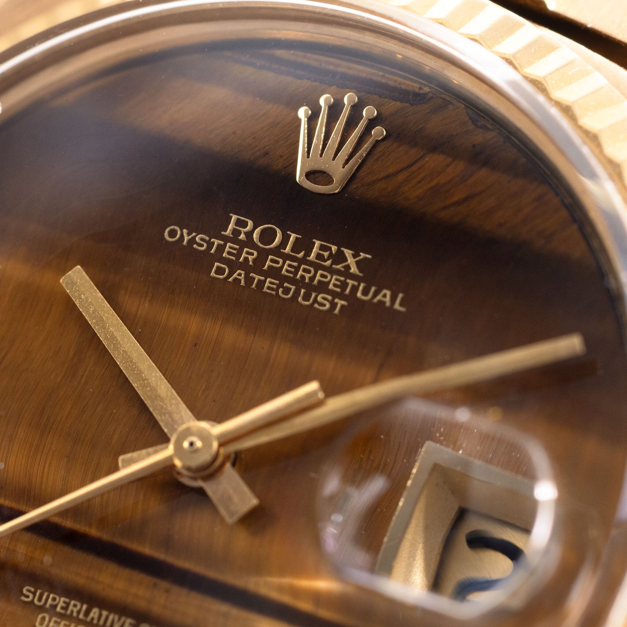 Rolex Datejust Yellow Gold Tiger Eye Stone Dial ref 1601