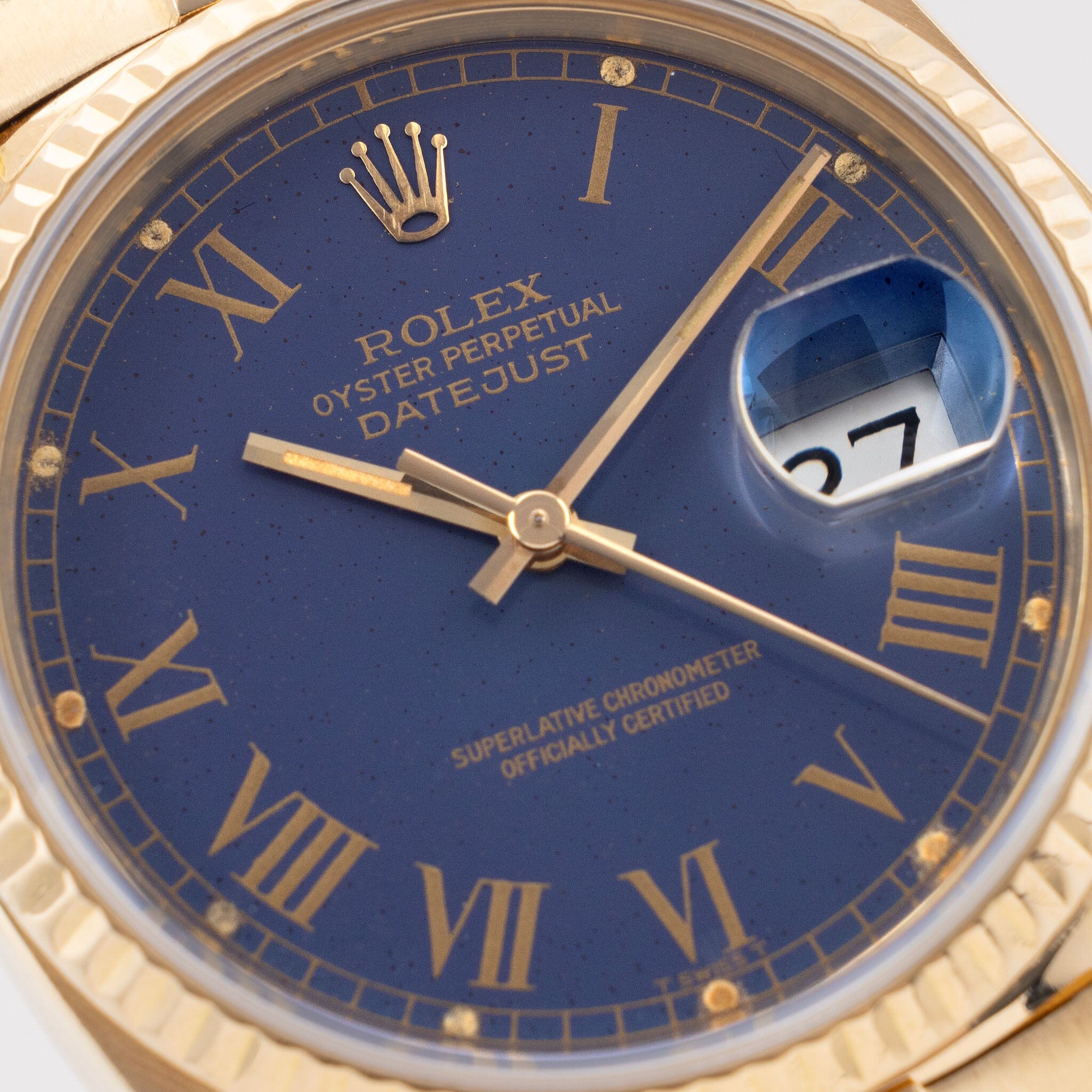 Rolex Datejust Yellow Gold Blue Buckley Dial Ref 16018