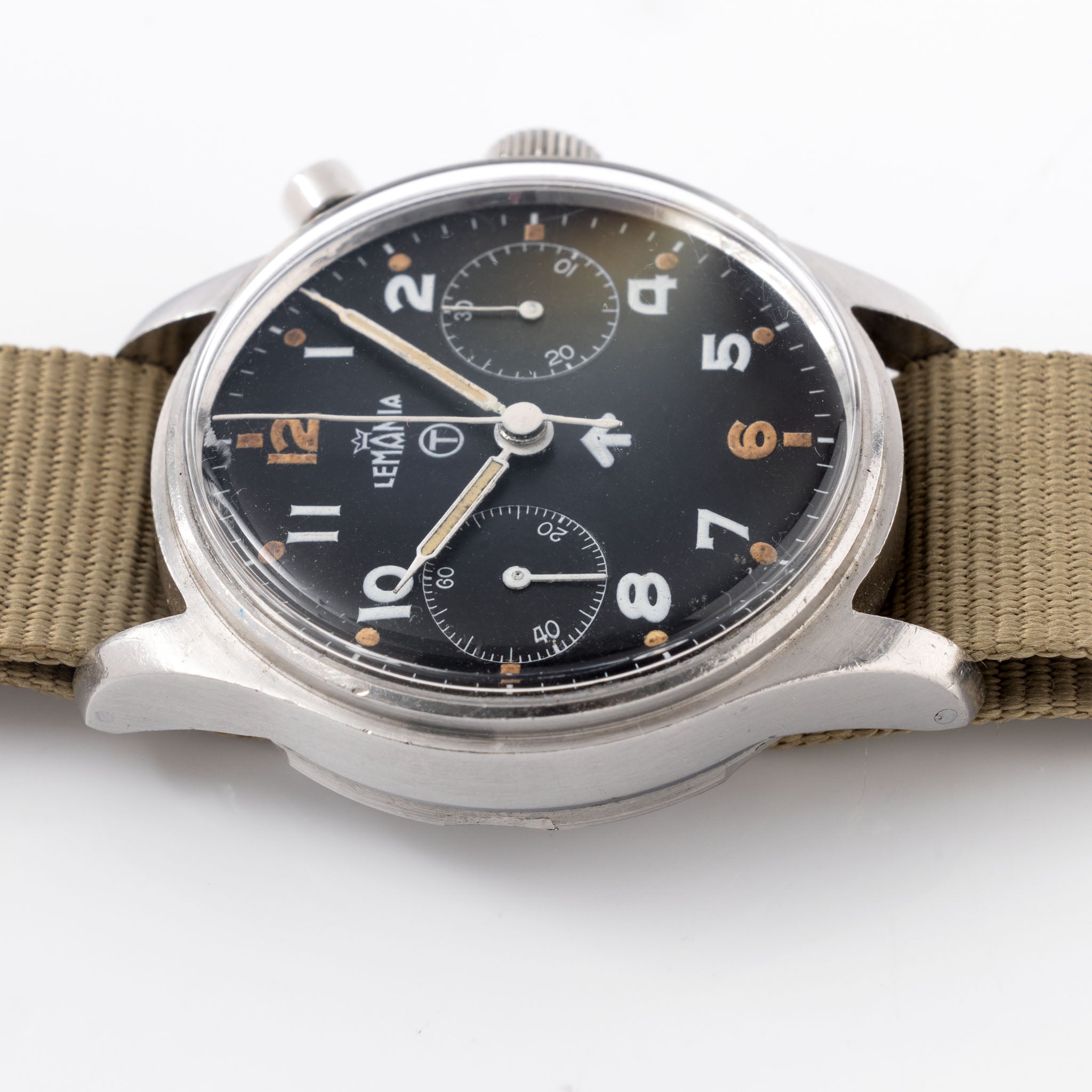Lemania Military Mono Pusher Chronograph Black Dial Second Series for British Armed Forces