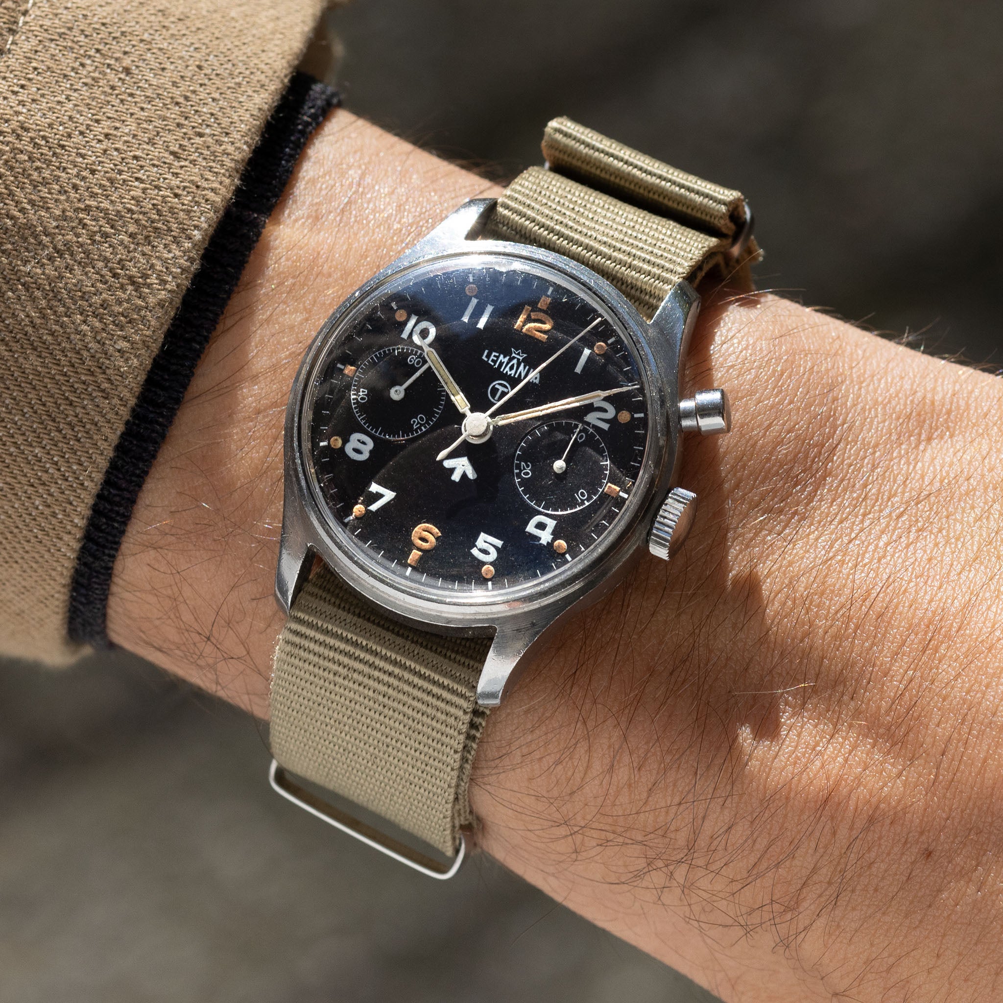 Lemania Military Mono Pusher Chronograph Black Dial Second Series for British Armed Forces