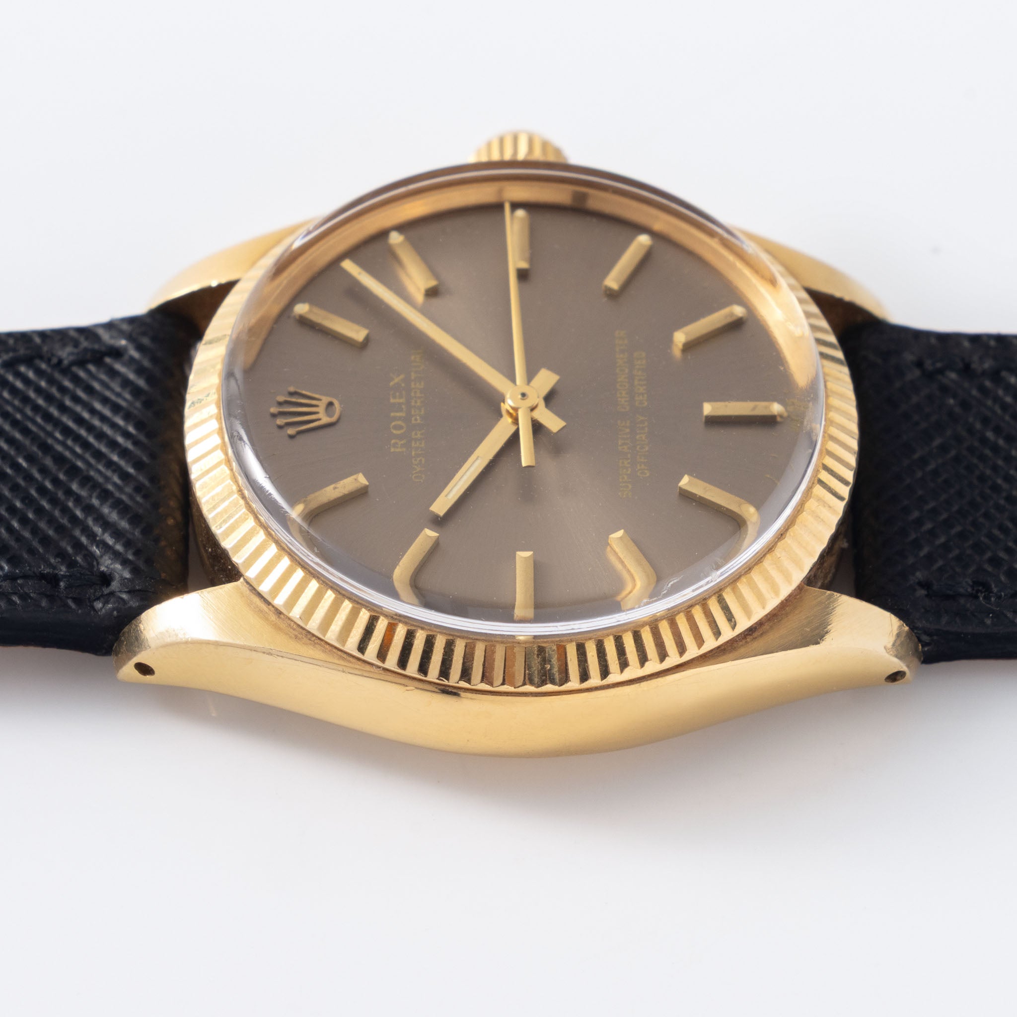 Rolex Oyster Perpetual Grey Dial in 18K Yellow Gold Ref. 1005 Box and Paper Set
