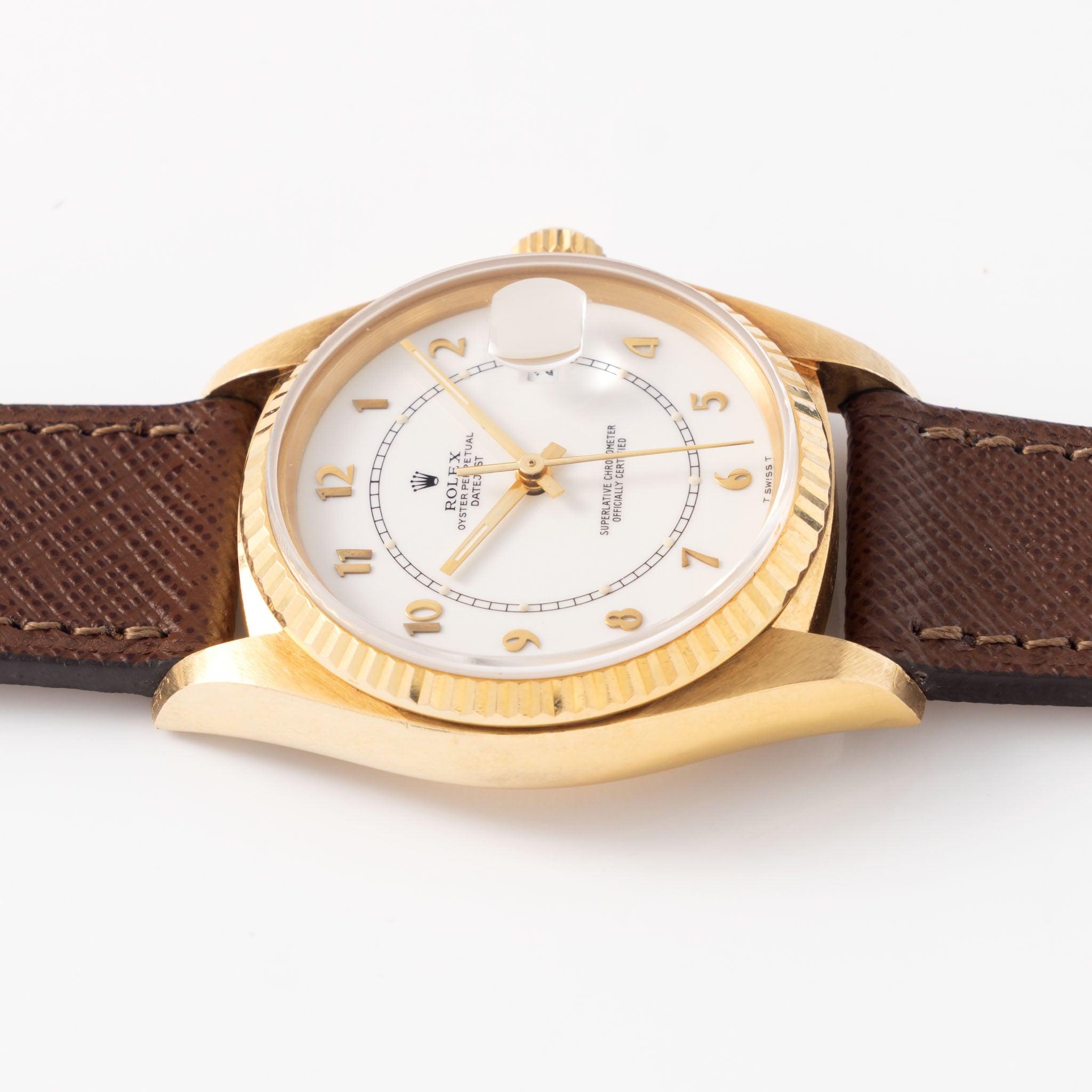 Rolex Datejust White Boiler Gauge Dial in 18K Yellow Gold Ref. 16018