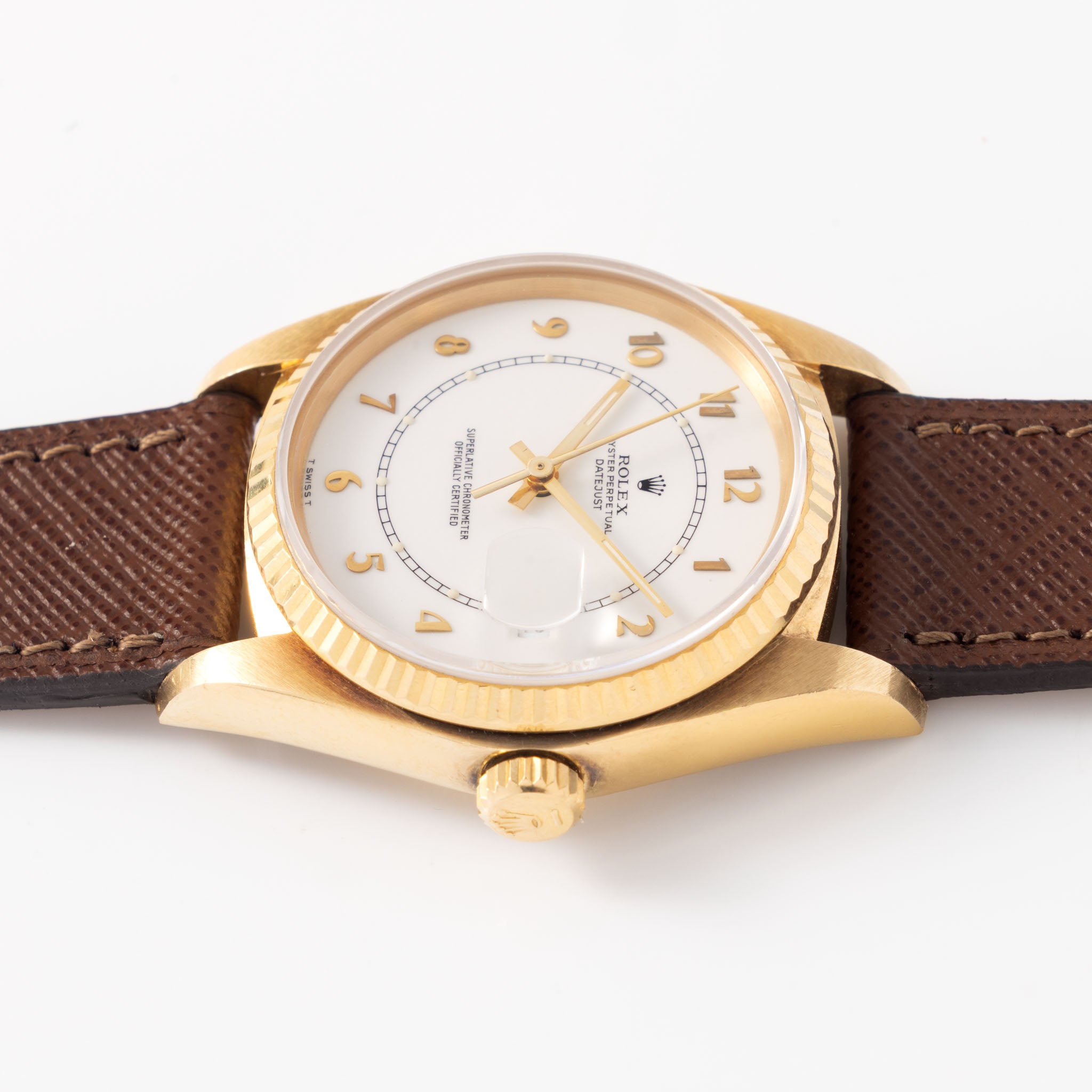 Rolex Datejust White Boiler Gauge Dial in 18K Yellow Gold Ref. 16018