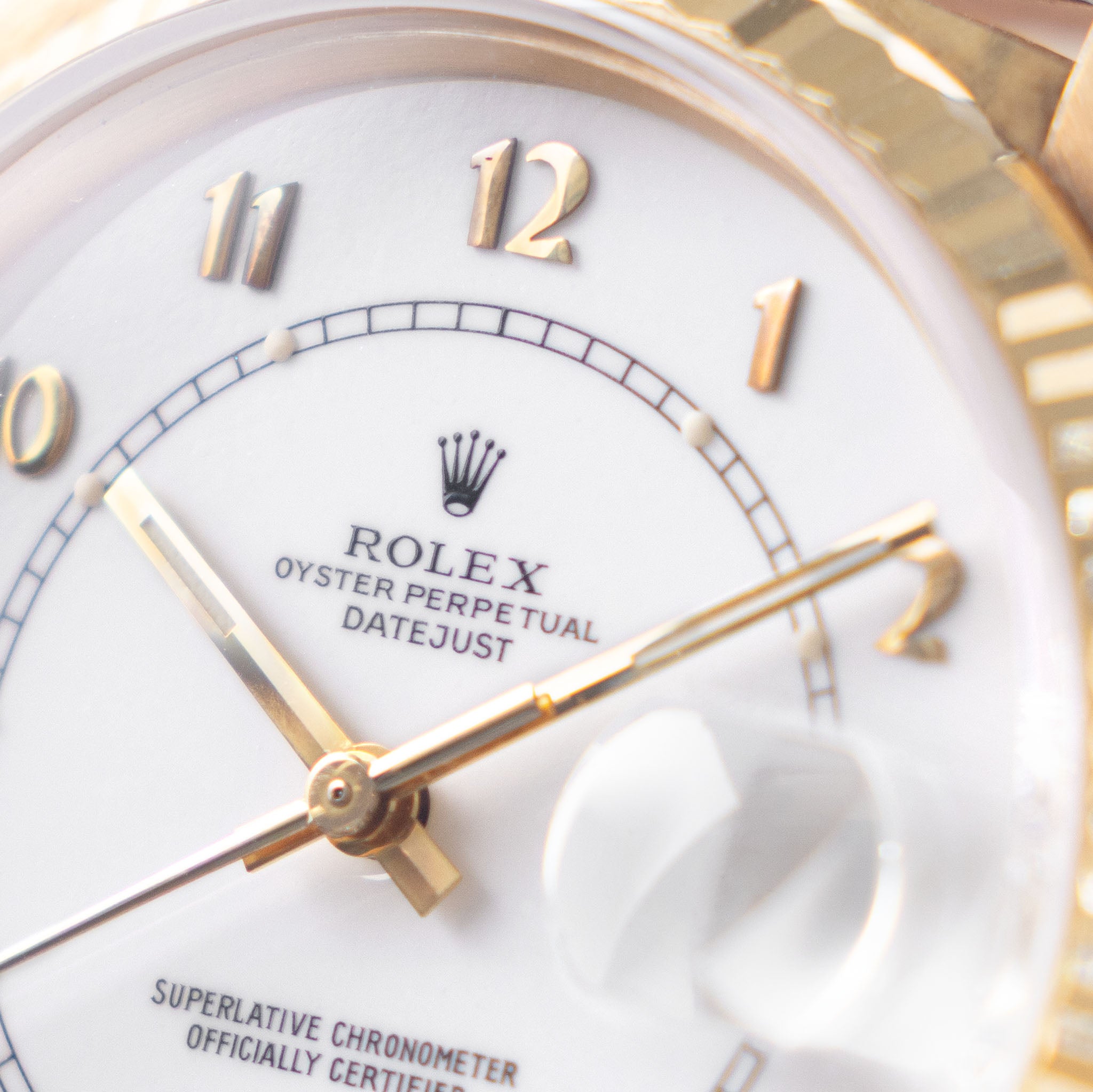 Rolex Datejust White Boiler Gauge Dial in 18K Yellow Gold Ref. 16018