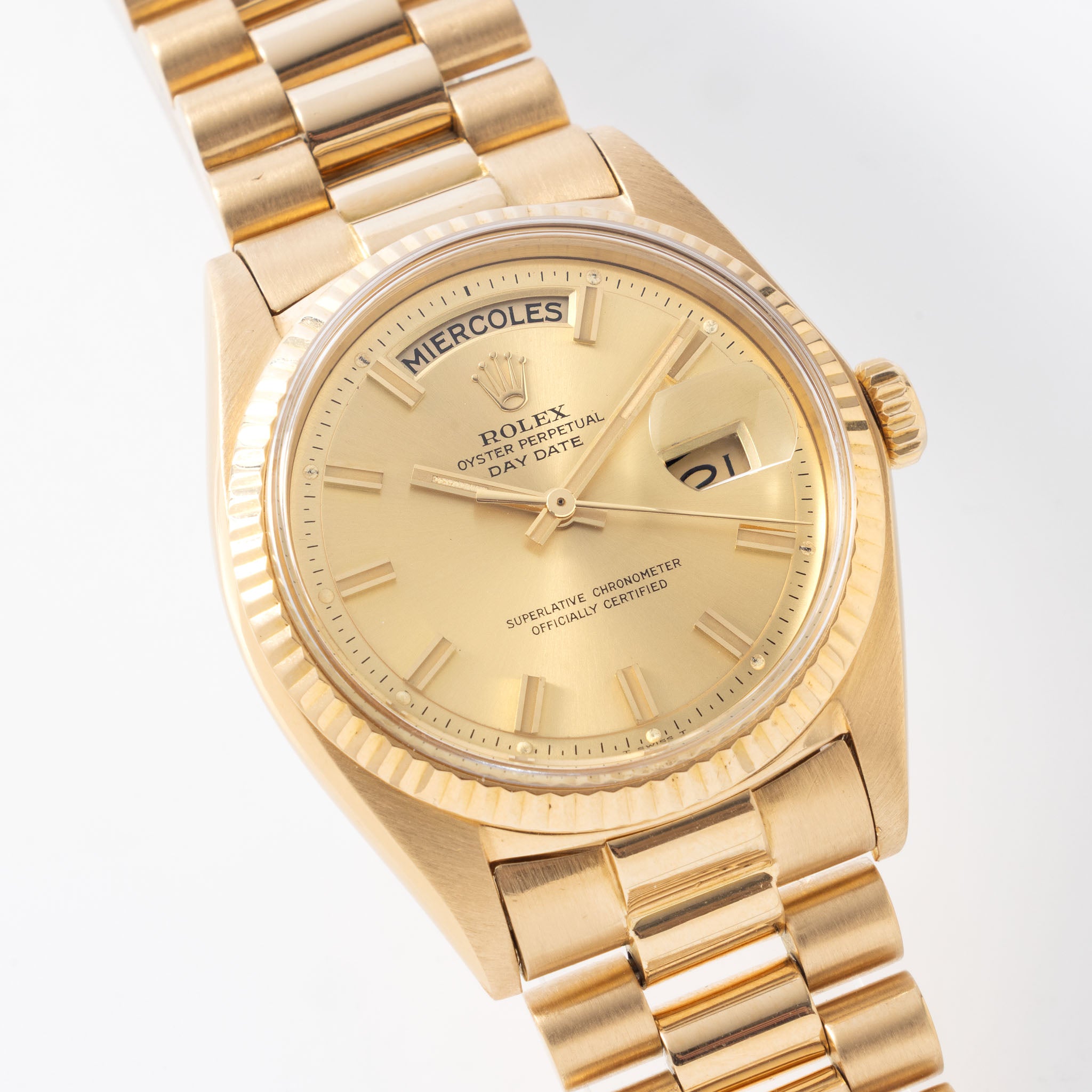 Rolex Day-Date Champagne Wide-Boy Dial With Box and Spanish Papers in 18k Yellow Gold Ref. 1803