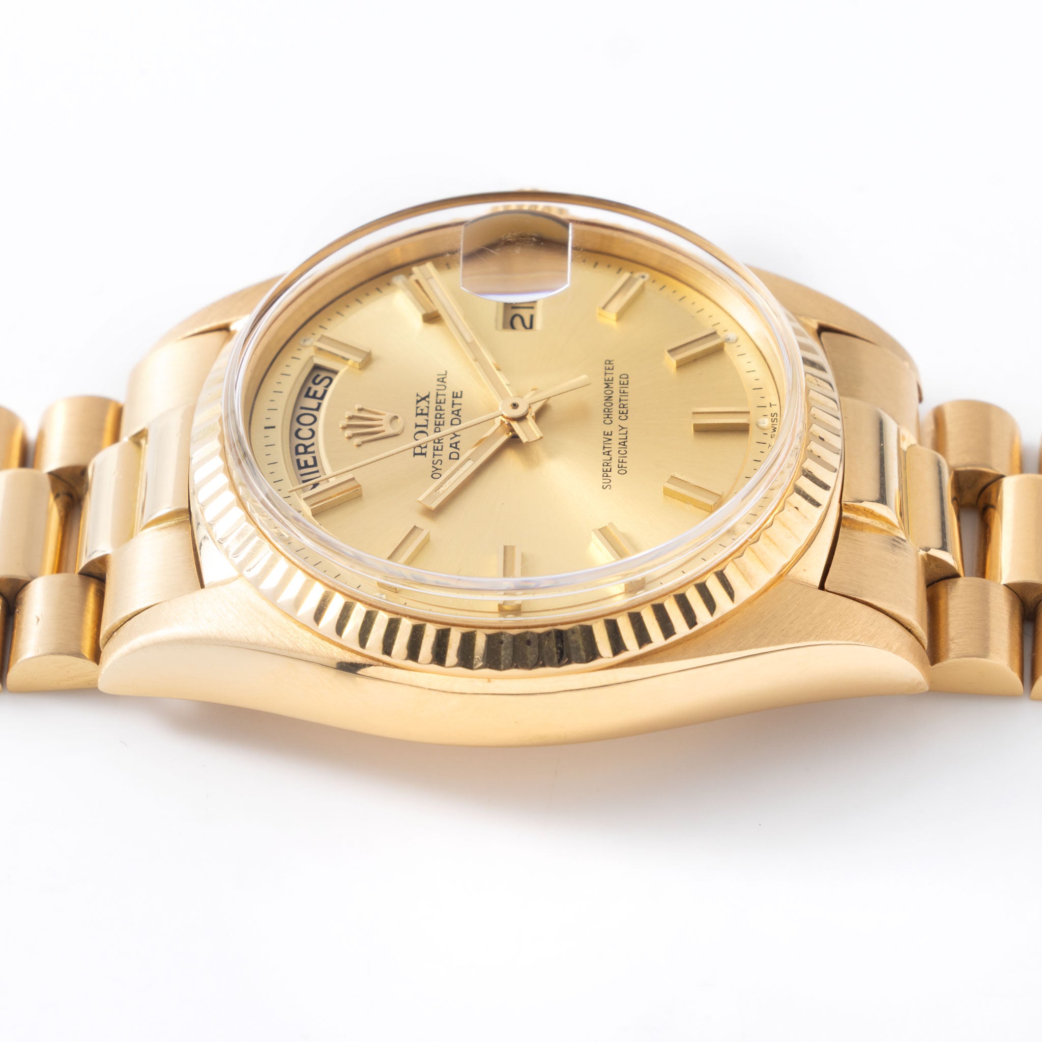 Rolex Day-Date Champagne Wide-Boy Dial With Box and Spanish Papers in 18k Yellow Gold Ref. 1803