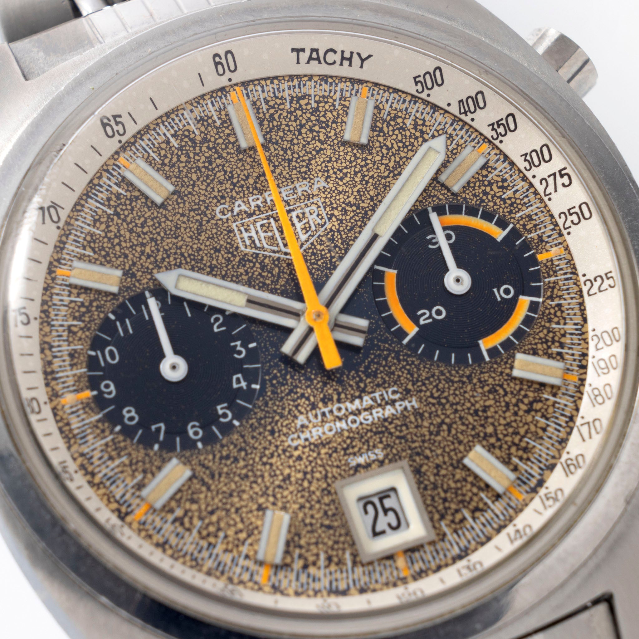 Heuer Carrera Tropical dial ref 1153BN On Rare Gay Frères Bracelet