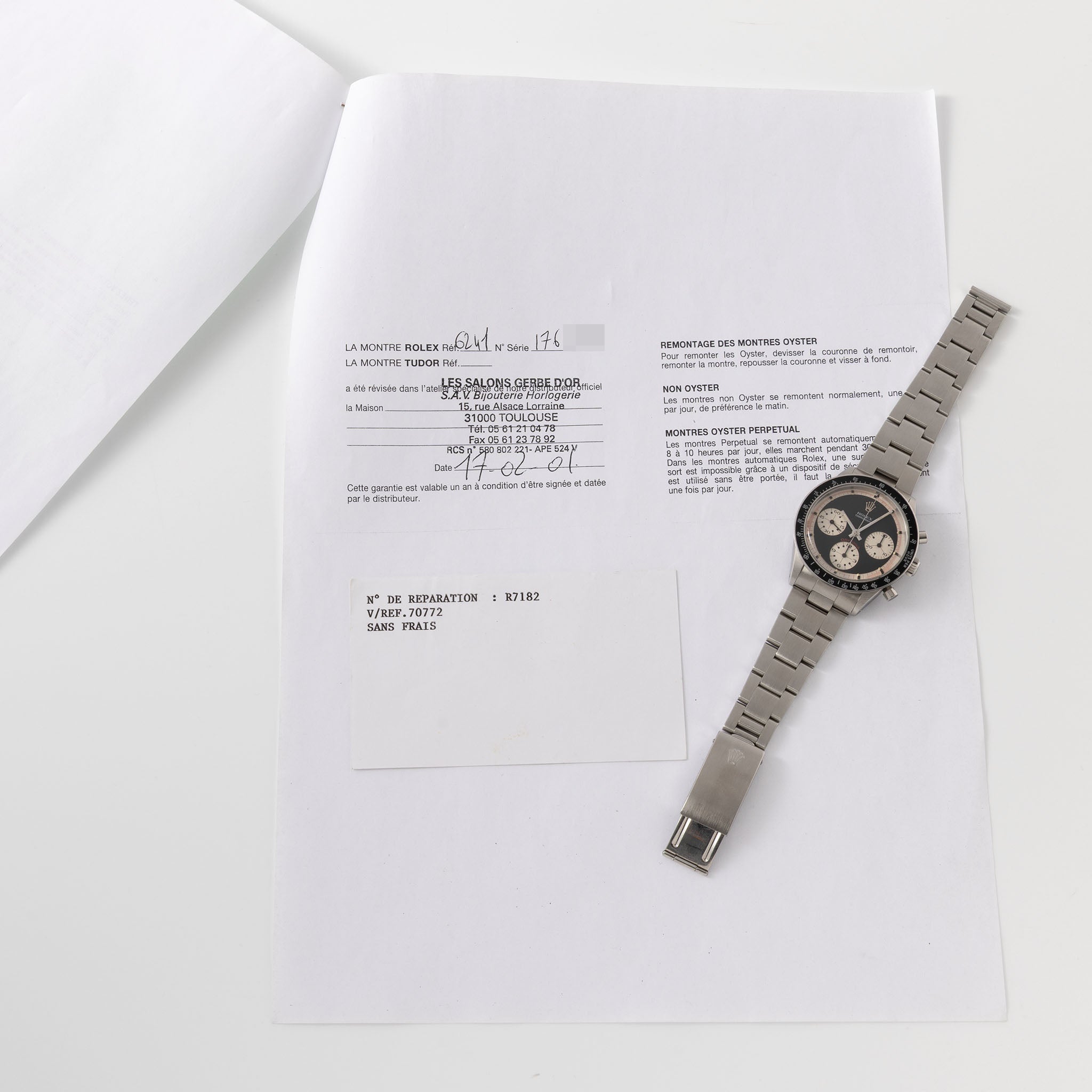 Rolex Cosmograph Daytona 6241 Black Tri-Color exotic dial with Rolex service papers