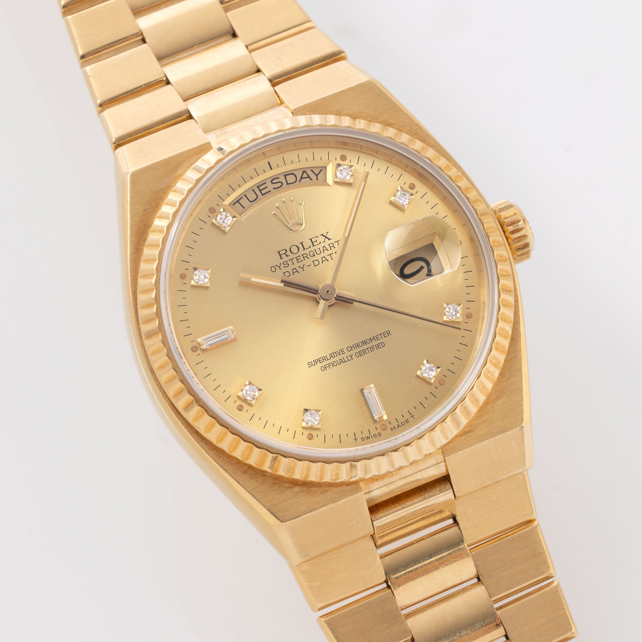 Rolex Day-Date Oysterquartz Champagne Diamond Dial Ref 19018 in 18k Yellow Gold