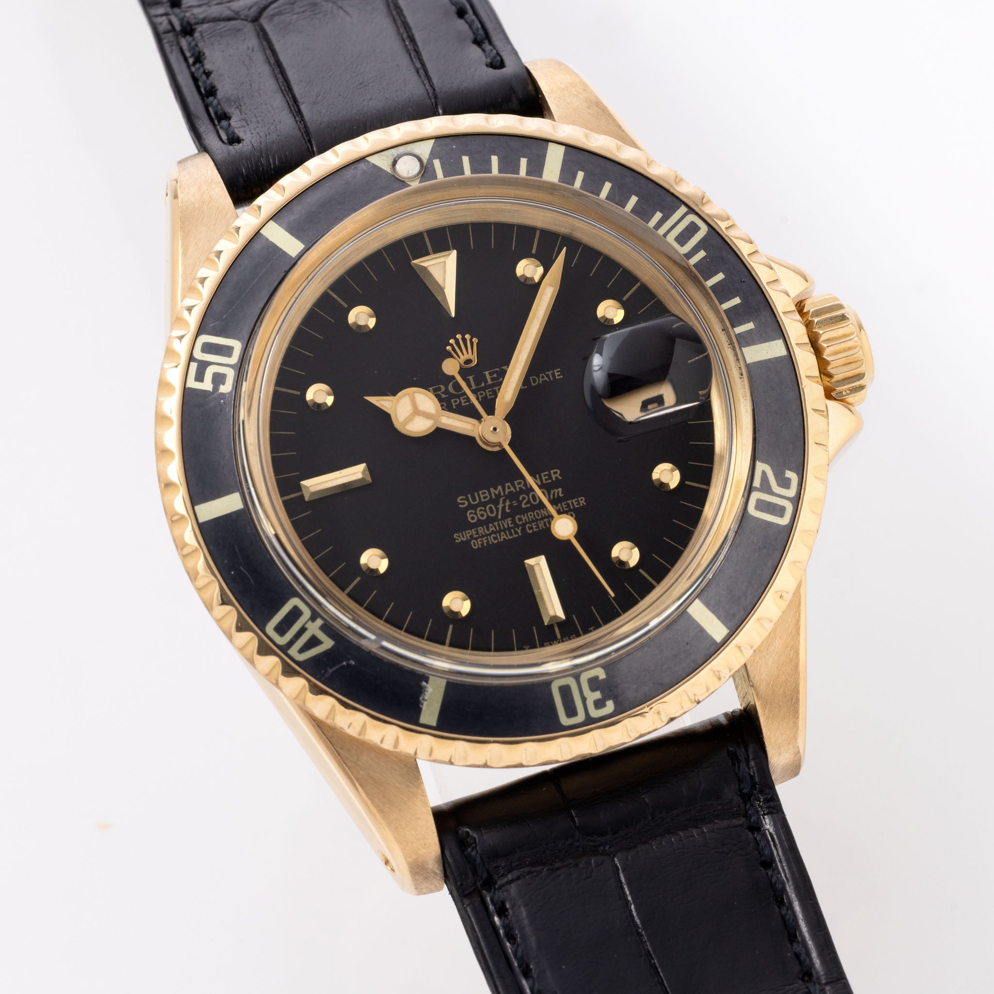 Rolex Submariner 1680/8 Black Nipple Dial in 18k Yellow Gold with Box and Papers