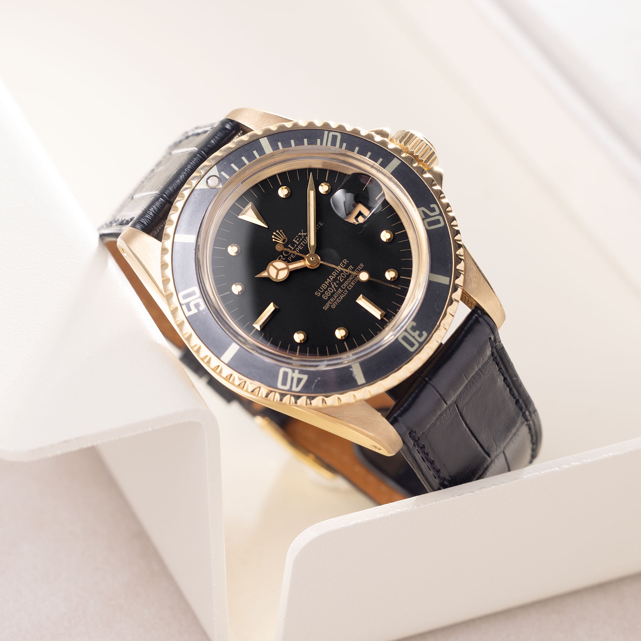 Rolex Submariner 1680/8 Black Nipple Dial in 18k Yellow Gold with Box and Papers