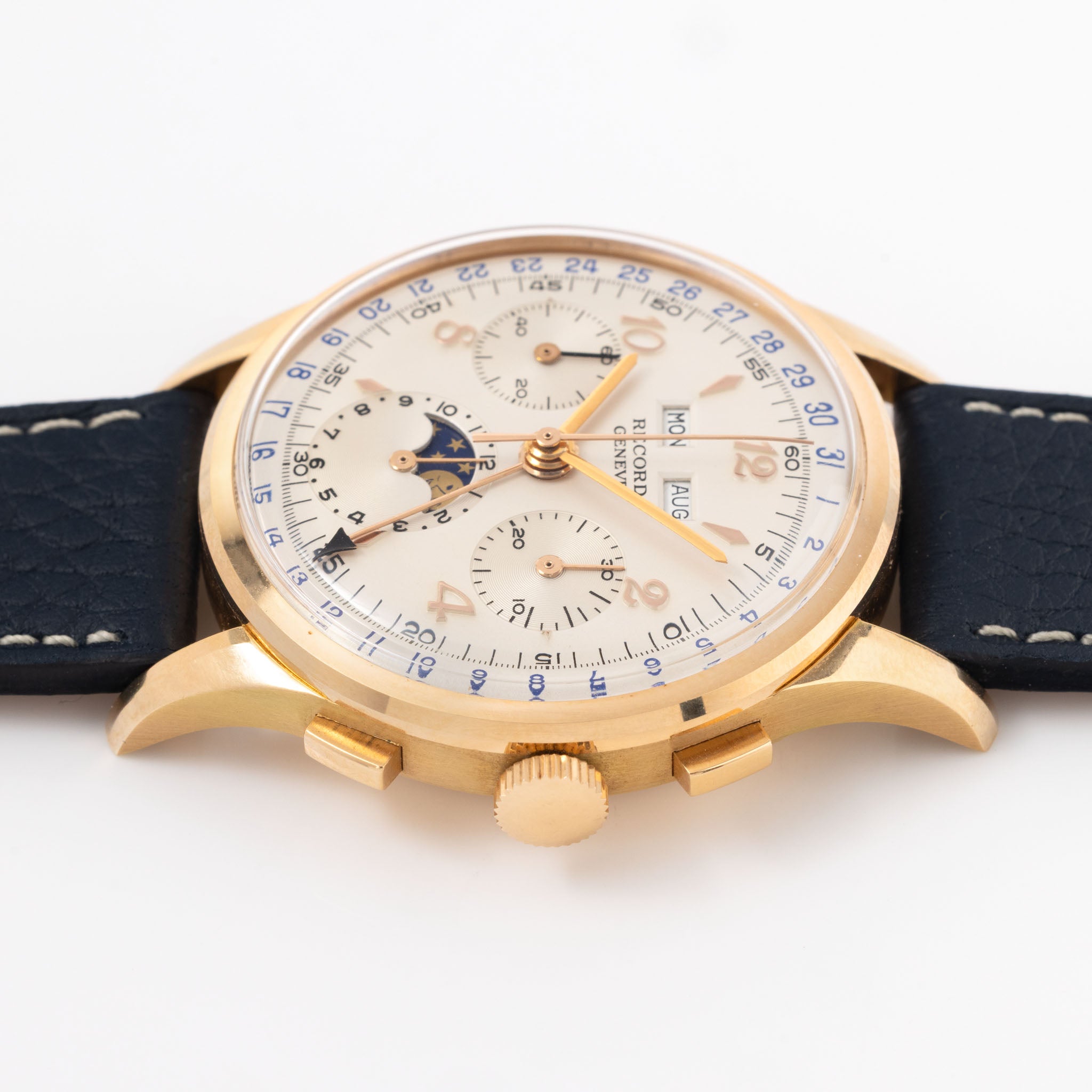 Record Geneve Triple Date Moonphase Chronograph Valjoux 88 in 18 k yellow gold