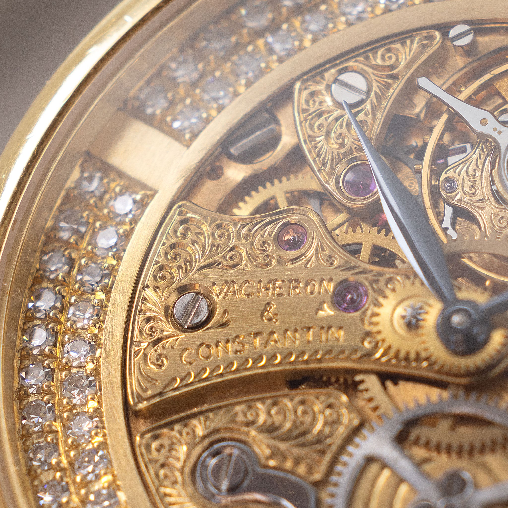 Vacheron Constantin "Skeleton " Engraved diamond set Dresswatch in 18k yellow gold ref. 36004