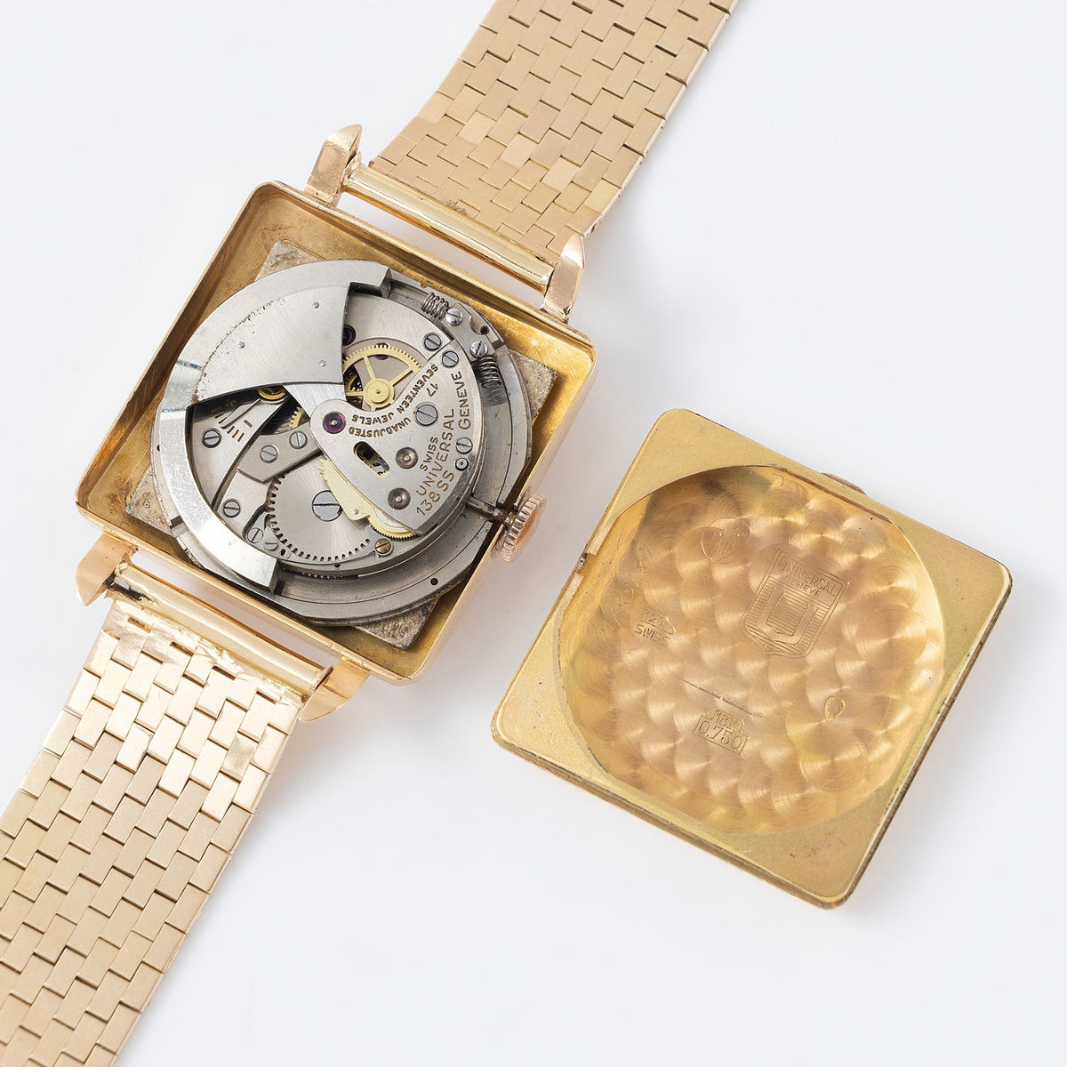 Universal Genève “Cioccolatone“ 18k Rose Gold Oversized Dress-watch with unique Guilloché Dial on Brick Style Bracelet ref. 10228 2