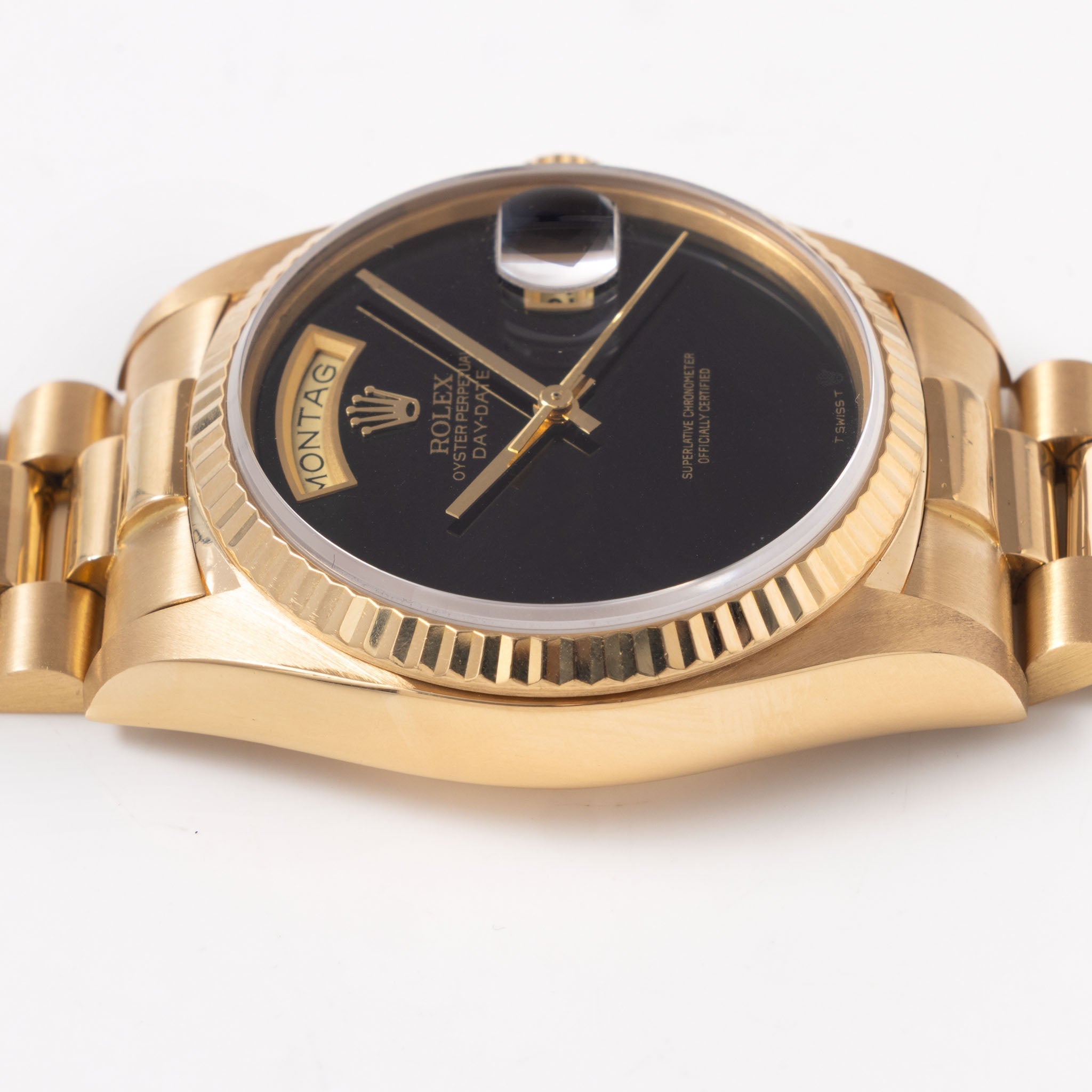 Rolex Day-Date Onyx T Swiss T Dial ref. 18038 in 18k Yellow Gold