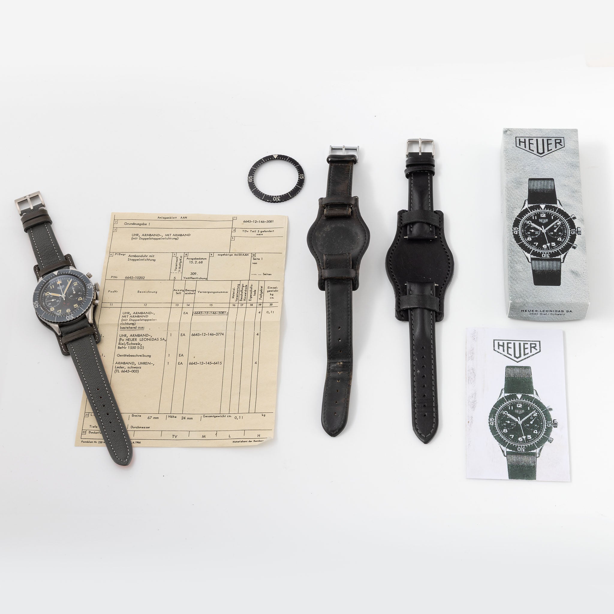 Heuer Bund Chronograph 3 h small T dial with box and Bundeswehr paper ref 1550SG