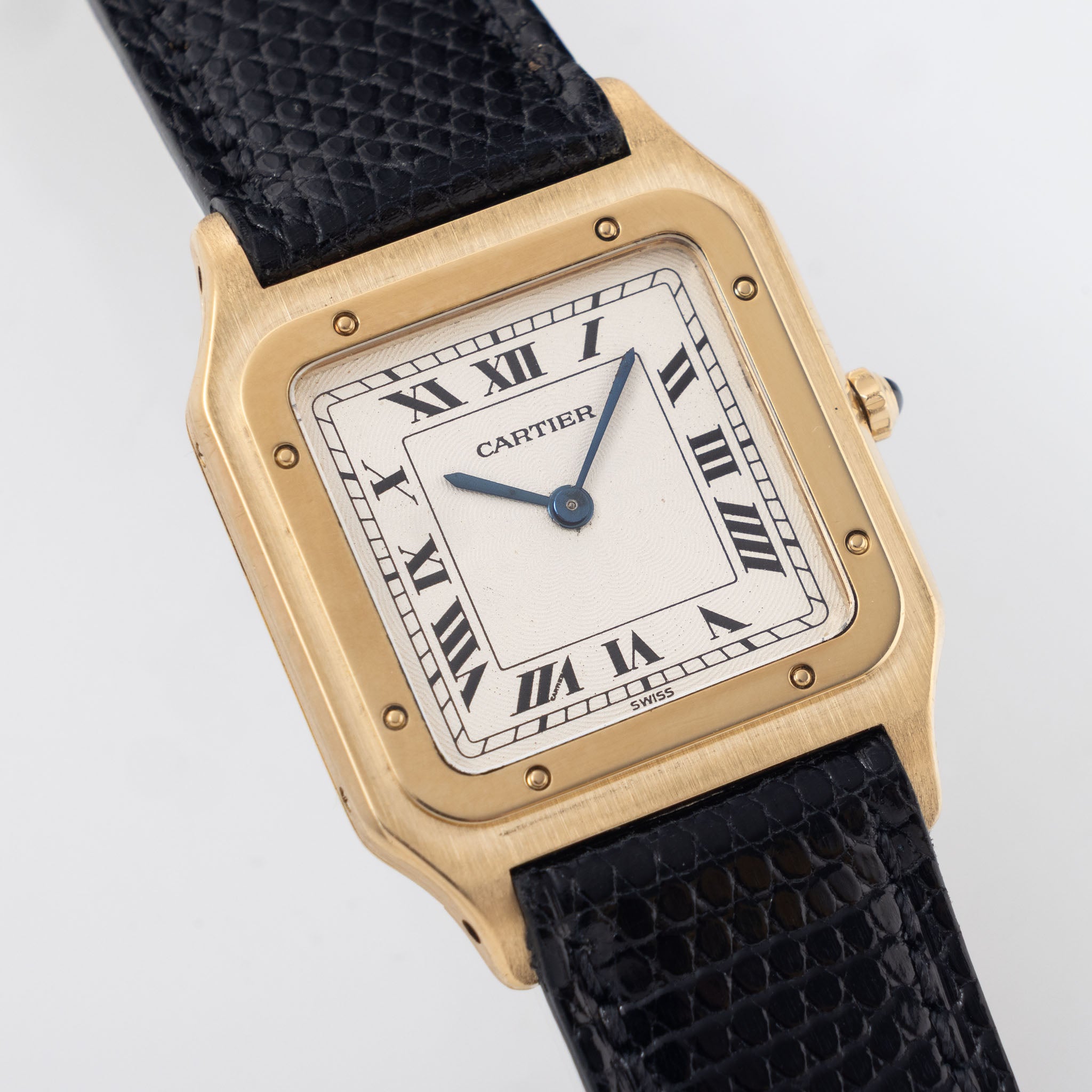 Cartier Santos Dumont Ultra-thin Guilloché Dial ref. 82105 in 18k Yellow Gold Box and Paper Set
