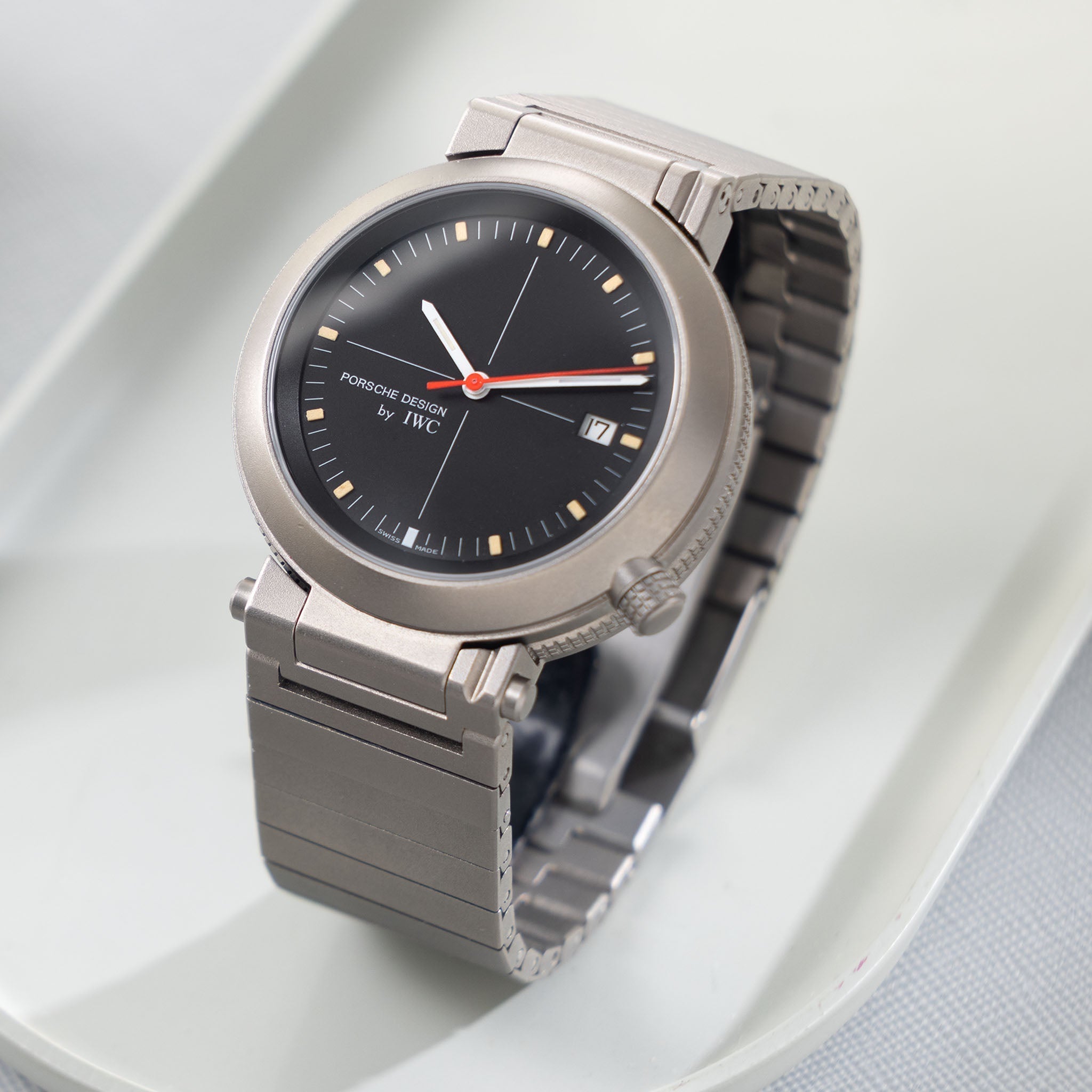 IWC/Porsche design compass watch in titanium ref 3511 with Certificate of Authenticity paper and IWC service invoice