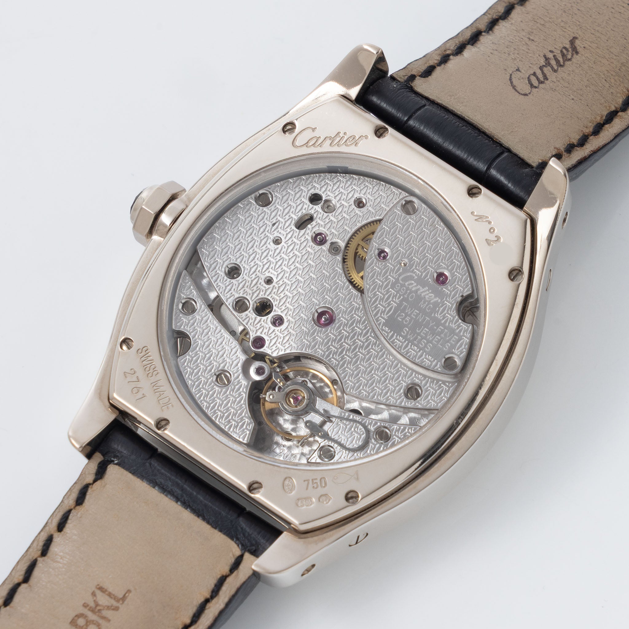 Cartier Tortue XL CPCP 8 days in 18 k white gold ref 2761 Silver Guiloché dial