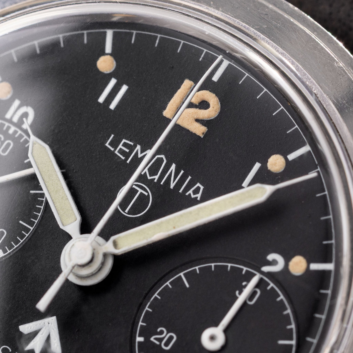Lemania Monopusher Chronograph 6BB Asymmetric Case Military Chronograph Black Dial issued to the Royal Air Force