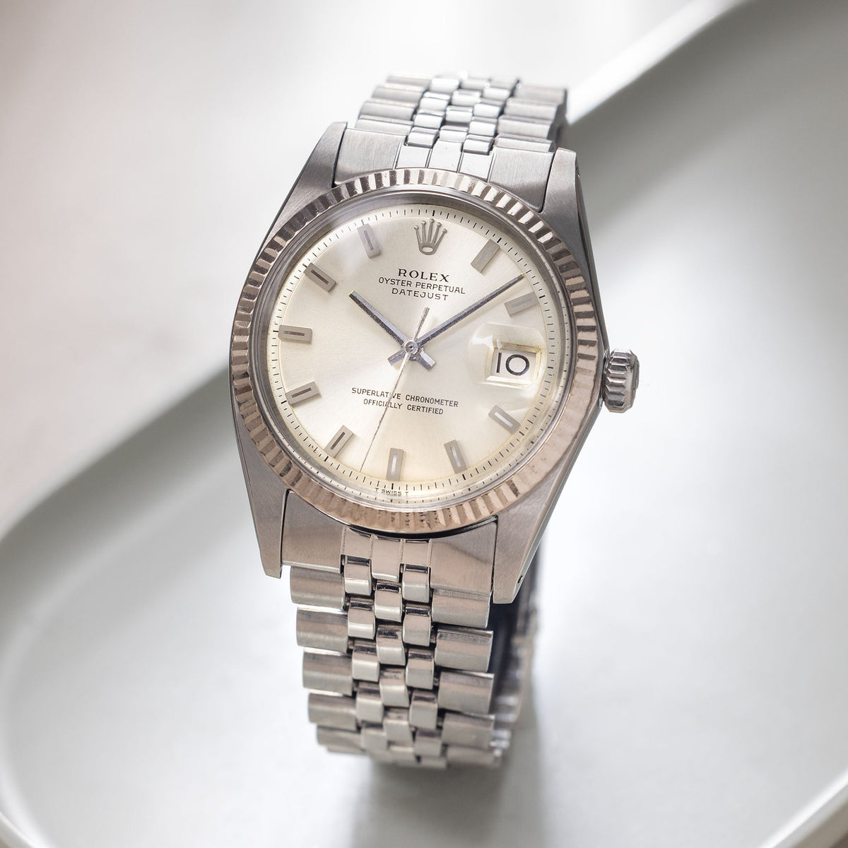 Rolex Datejust 1601 rare No Lume Singer Block Markers dial