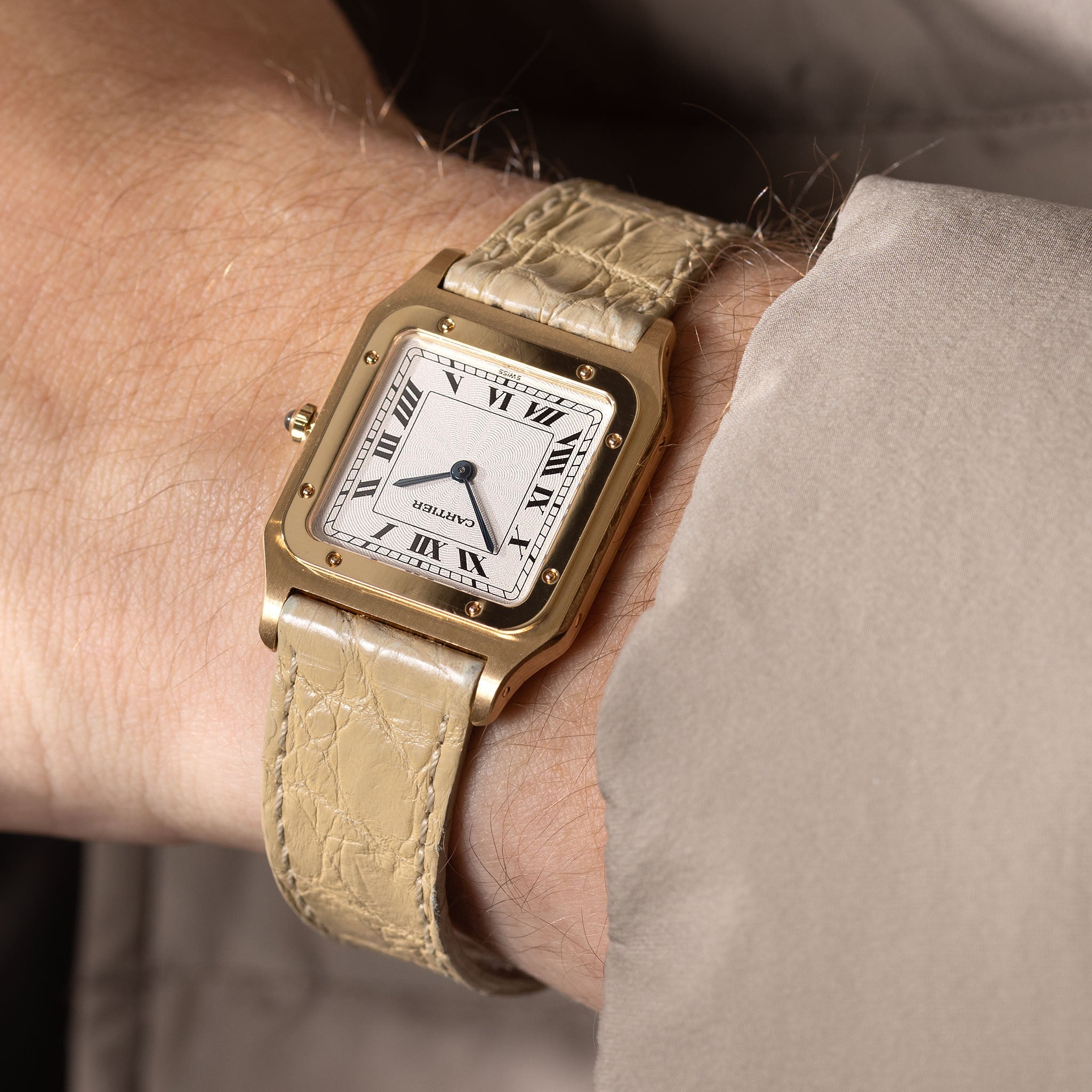 Cartier Santos Dumont ultra thin Guilloché dial with box and warrantee paper ref 8210