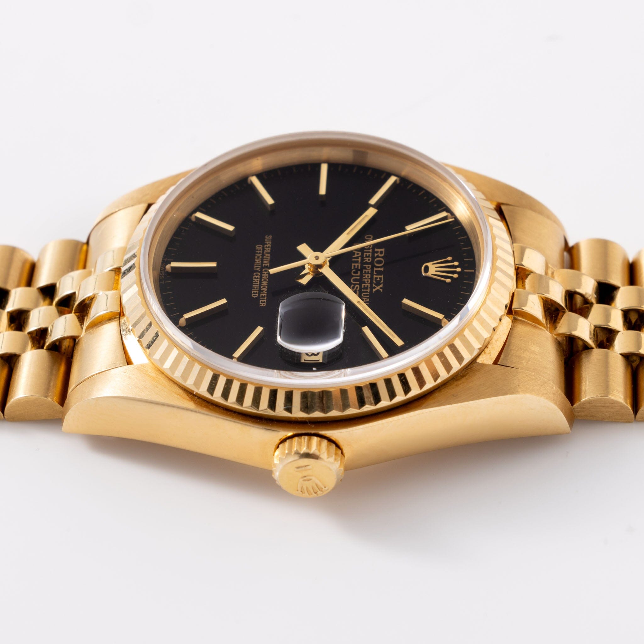 Rolex Datejust Yellow Gold Black Glossy Dial Ref 16018