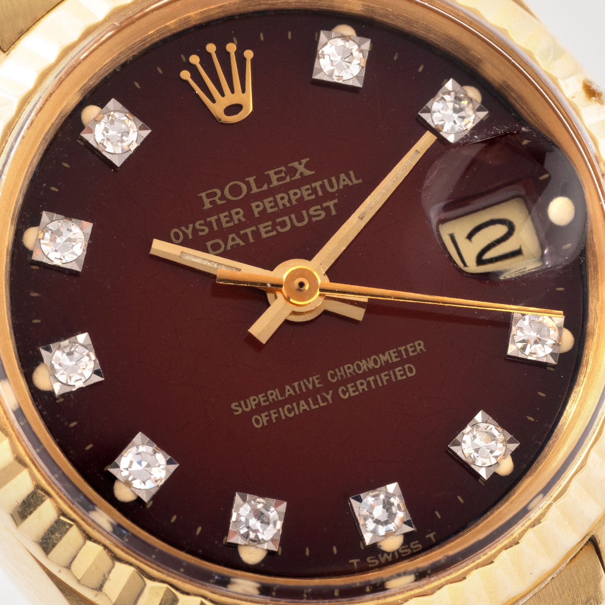 Rolex Datejust red Dégradé dial with diamond markers in 18 k yellow gold ref 6917