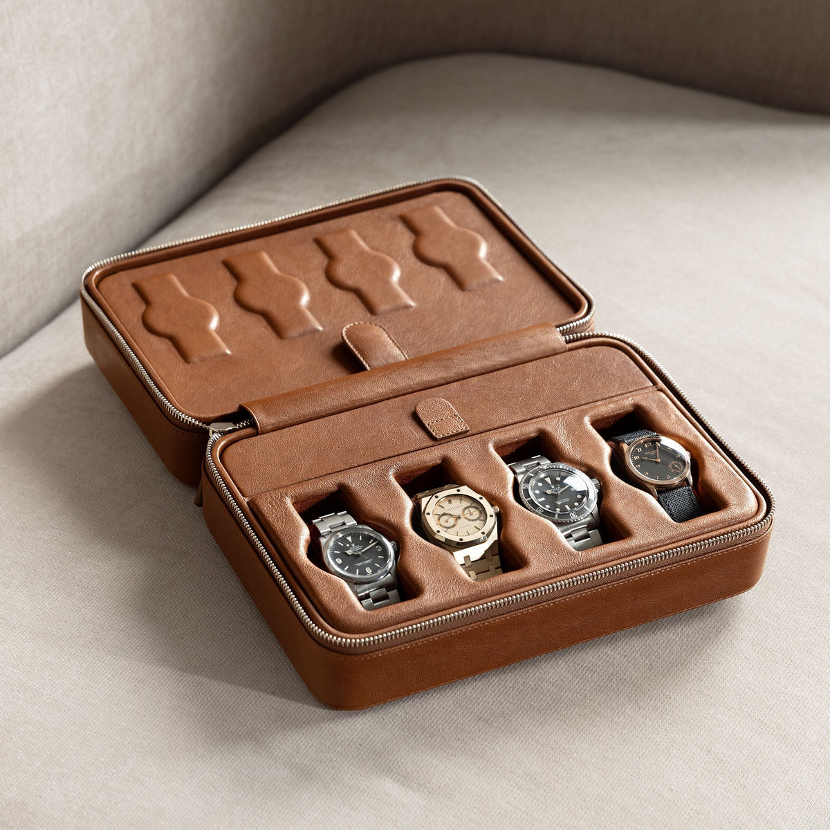 Caramel Brown Luxury Leather Watch Box by JPM