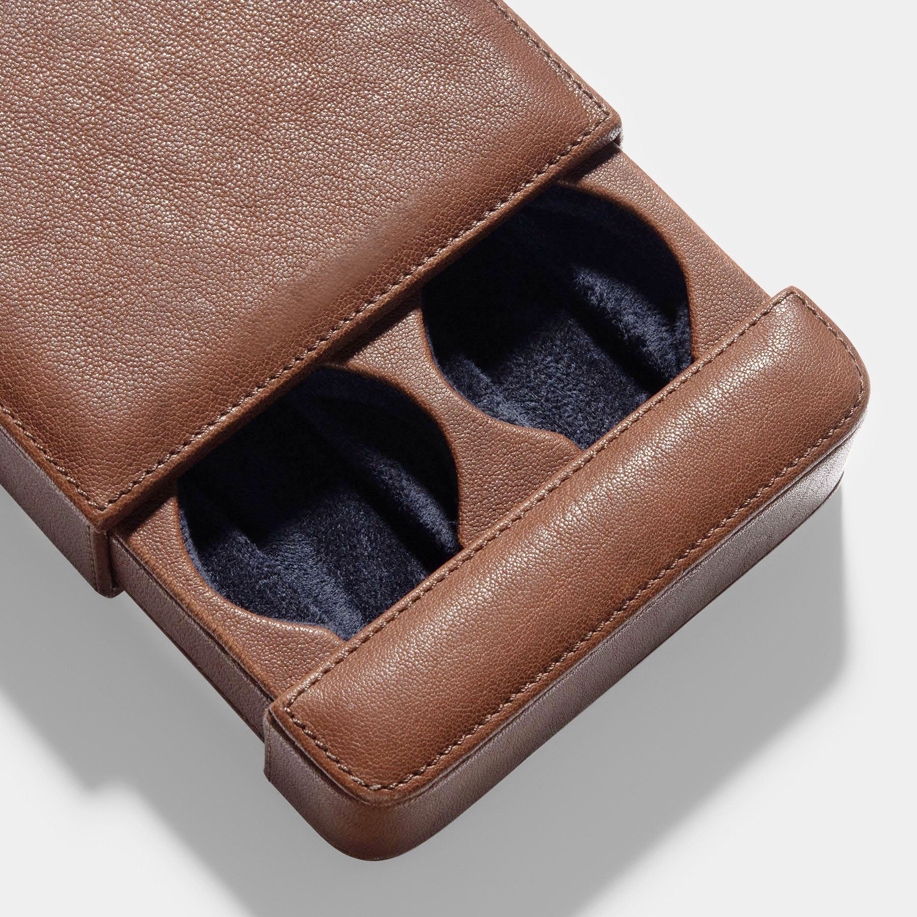Washed Brown Leather 2 Watch Slider Box by Bulang and Sons