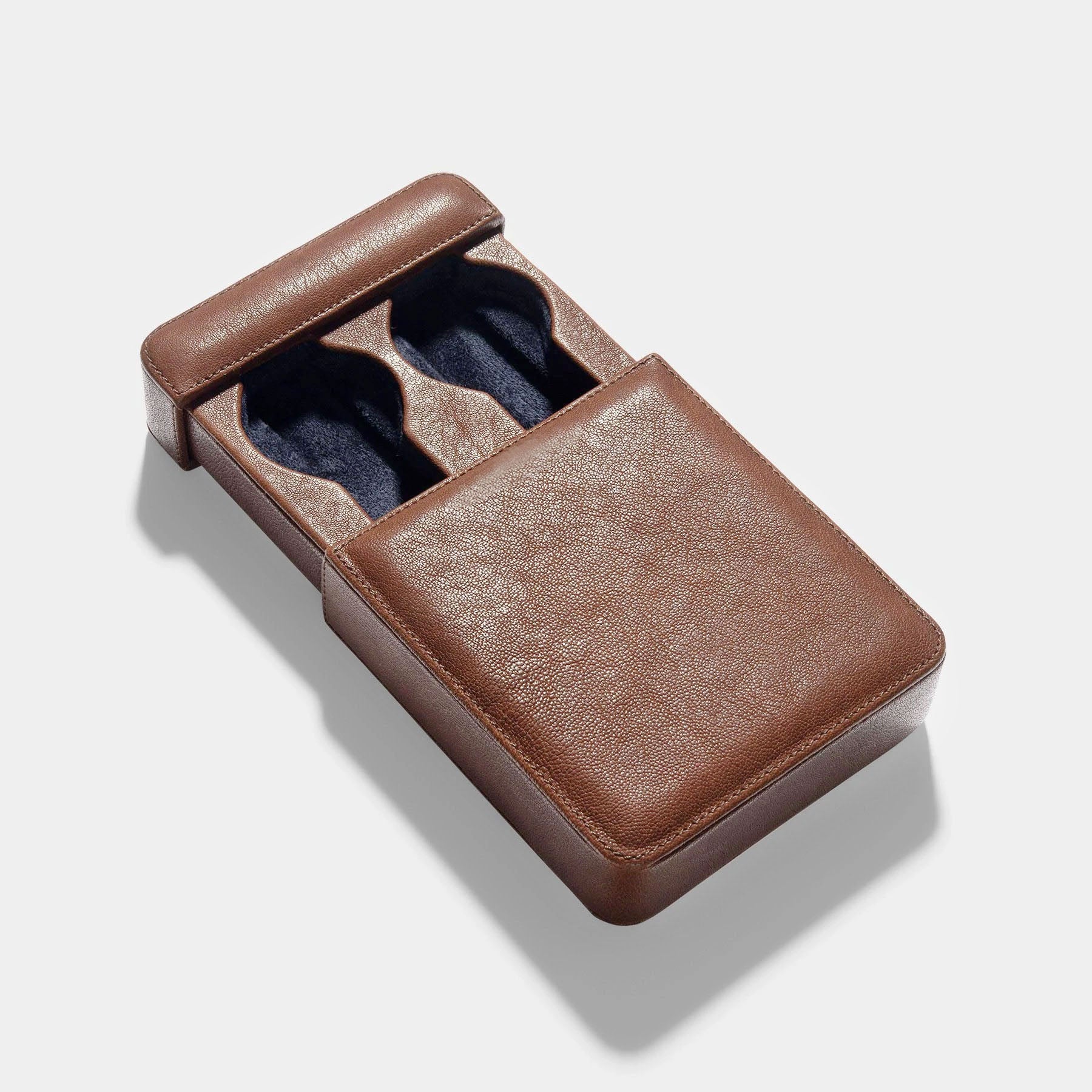 Washed Brown Leather 2 Watch Slider Box by Bulang and Sons