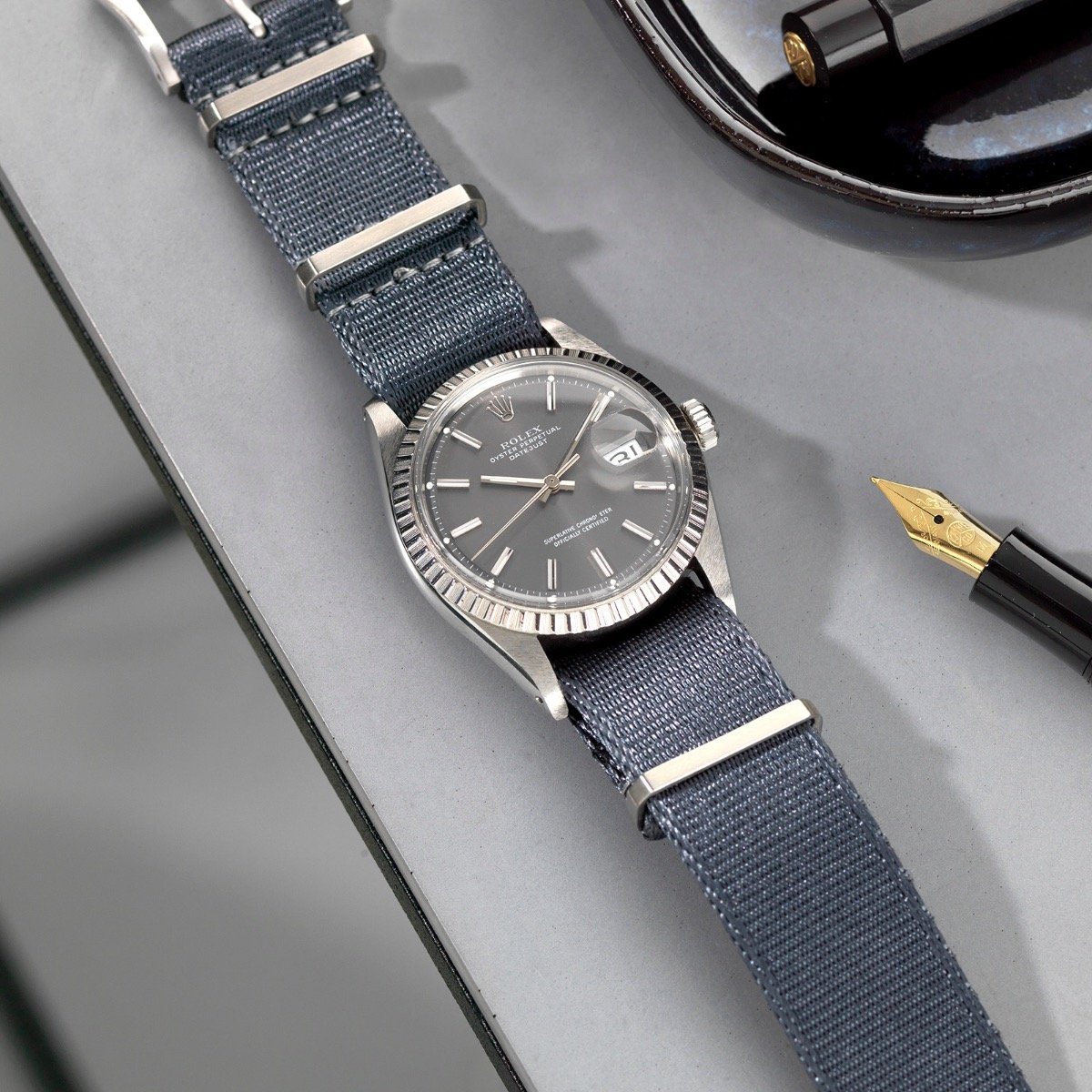 Rolex Deluxe Nylon Single Pass Watch Strap Pure Grey