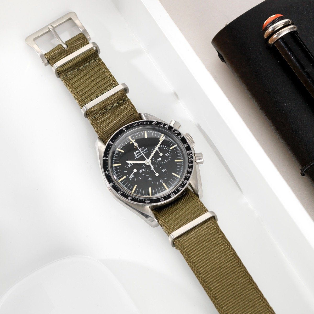 Omega Deluxe Nylon Single Pass Watch Strap Olive Drab Green