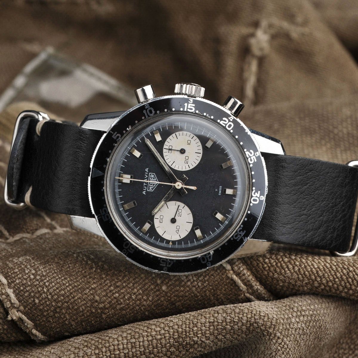 Heuer Black Single Pass Leather Watch Strap