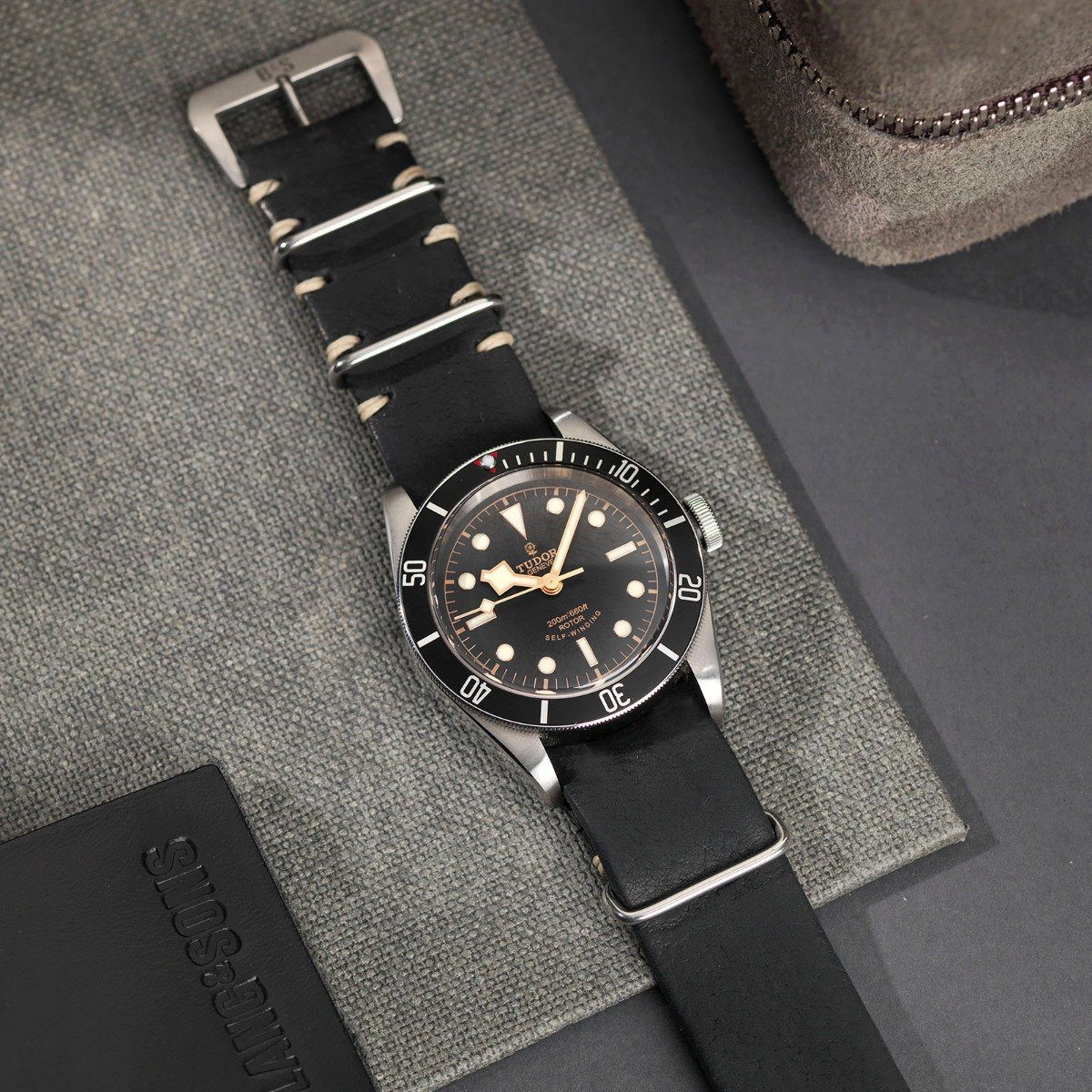 Tudor Black Single Pass Leather Watch Strap