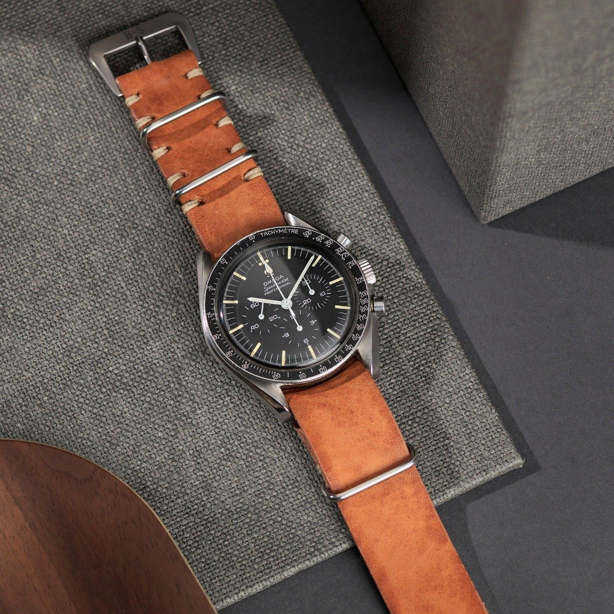Omega Caramel Brown Single Pass Leather Watch Strap