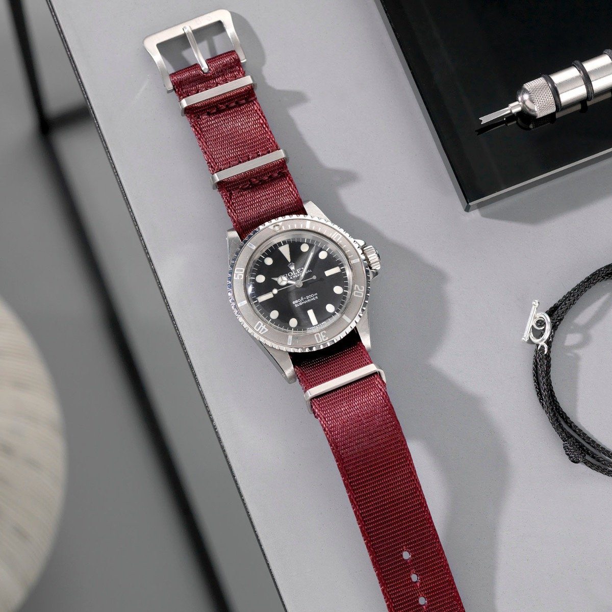 Deluxe Nylon Single Pass Watch Band Burgundy Red for Rolex