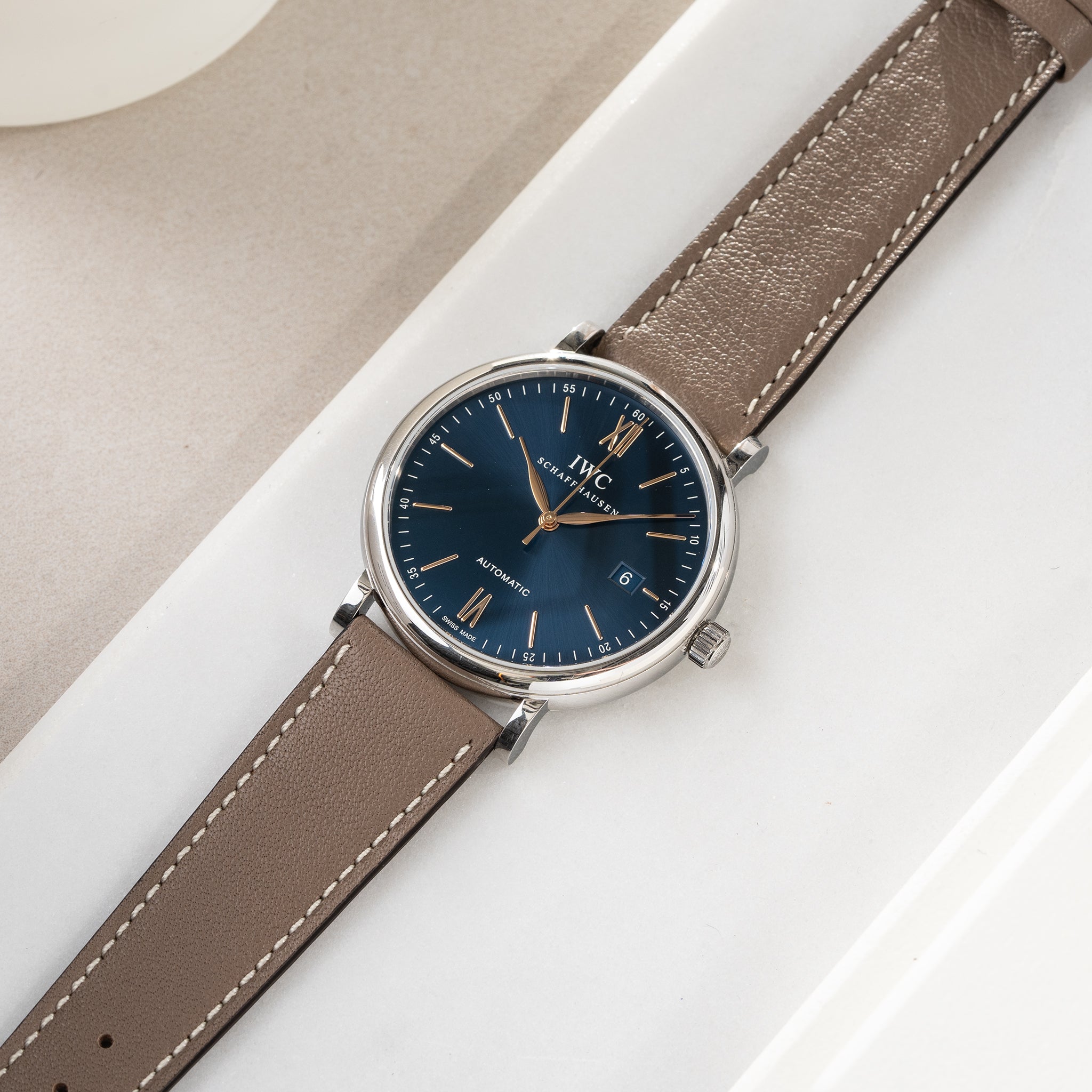 Strap for IWC Portofino - Taupe Grey Leather